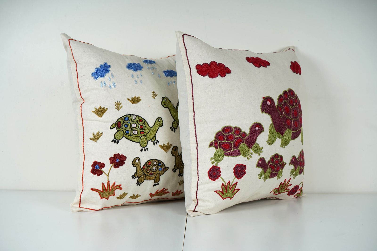 Handmade Suzani Turtle Pillow Cover, Uzbek Embroidered Cushion photo Textiles