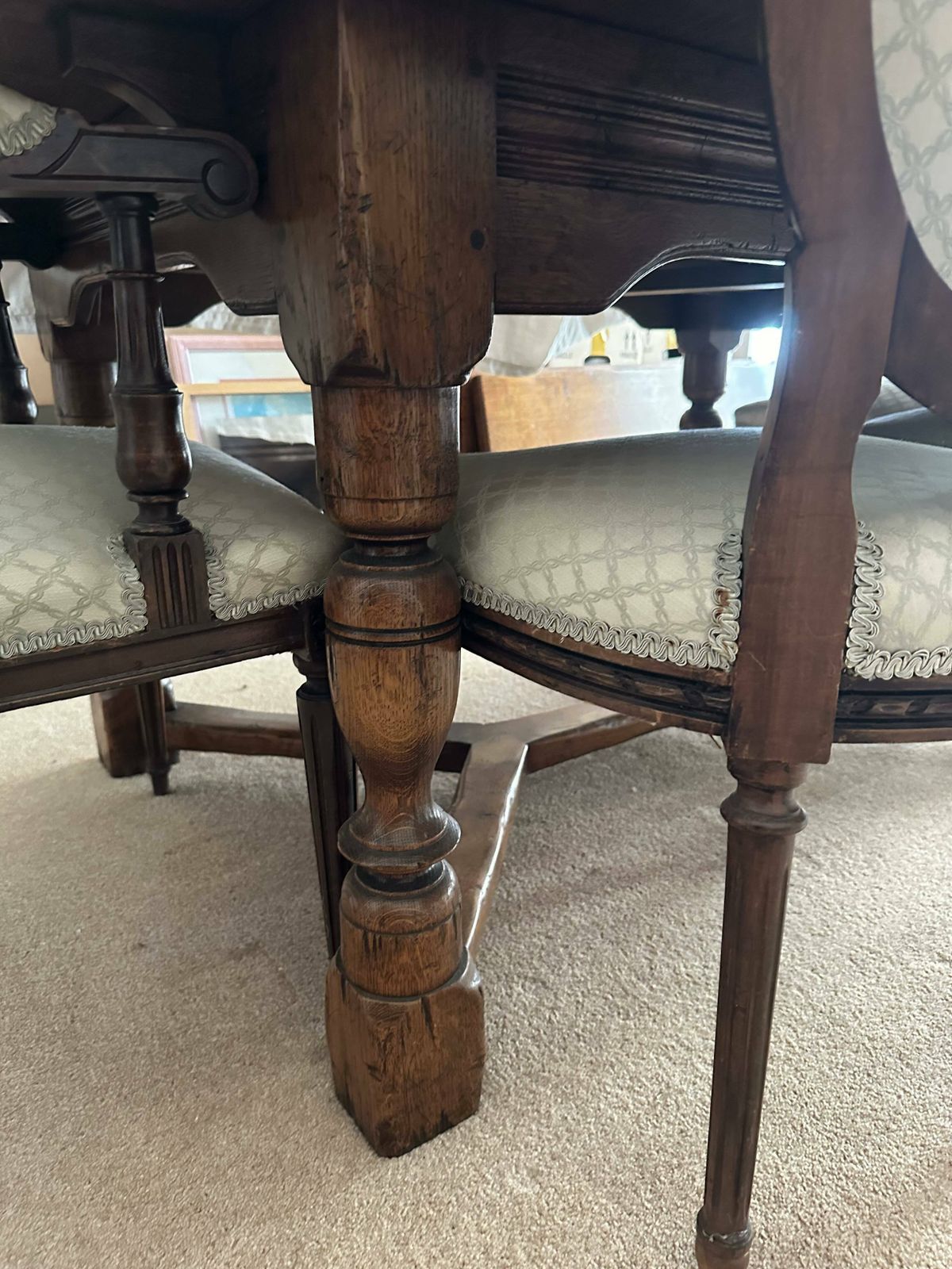 photo furniture French Empire Style Pair Of Carvers C. 1890 + Set Of Six Upholstered Back French Empire Style Dining Chairs с. 1880