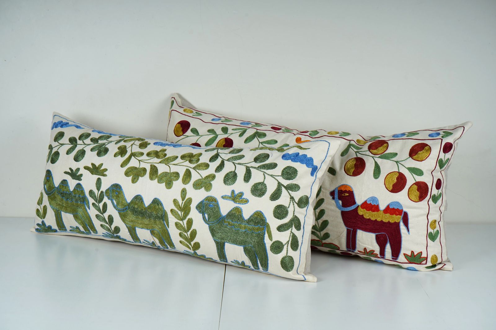 Uzbek Suzani Pillow Cover Set   Vintage Lumbar Camel Cushion, Handmade In Turkey photo Textiles