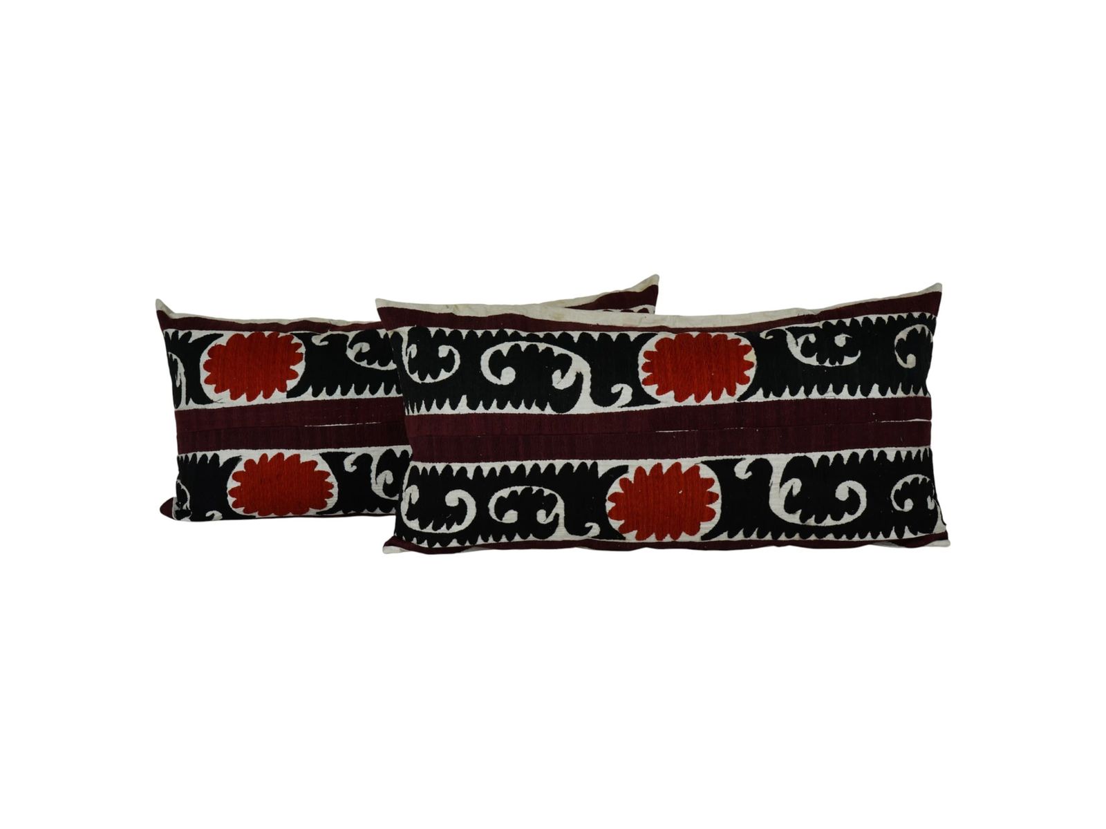 Handmade Suzani Lumbar Pillow Cover Set – Embroidered Uzbek Cotton