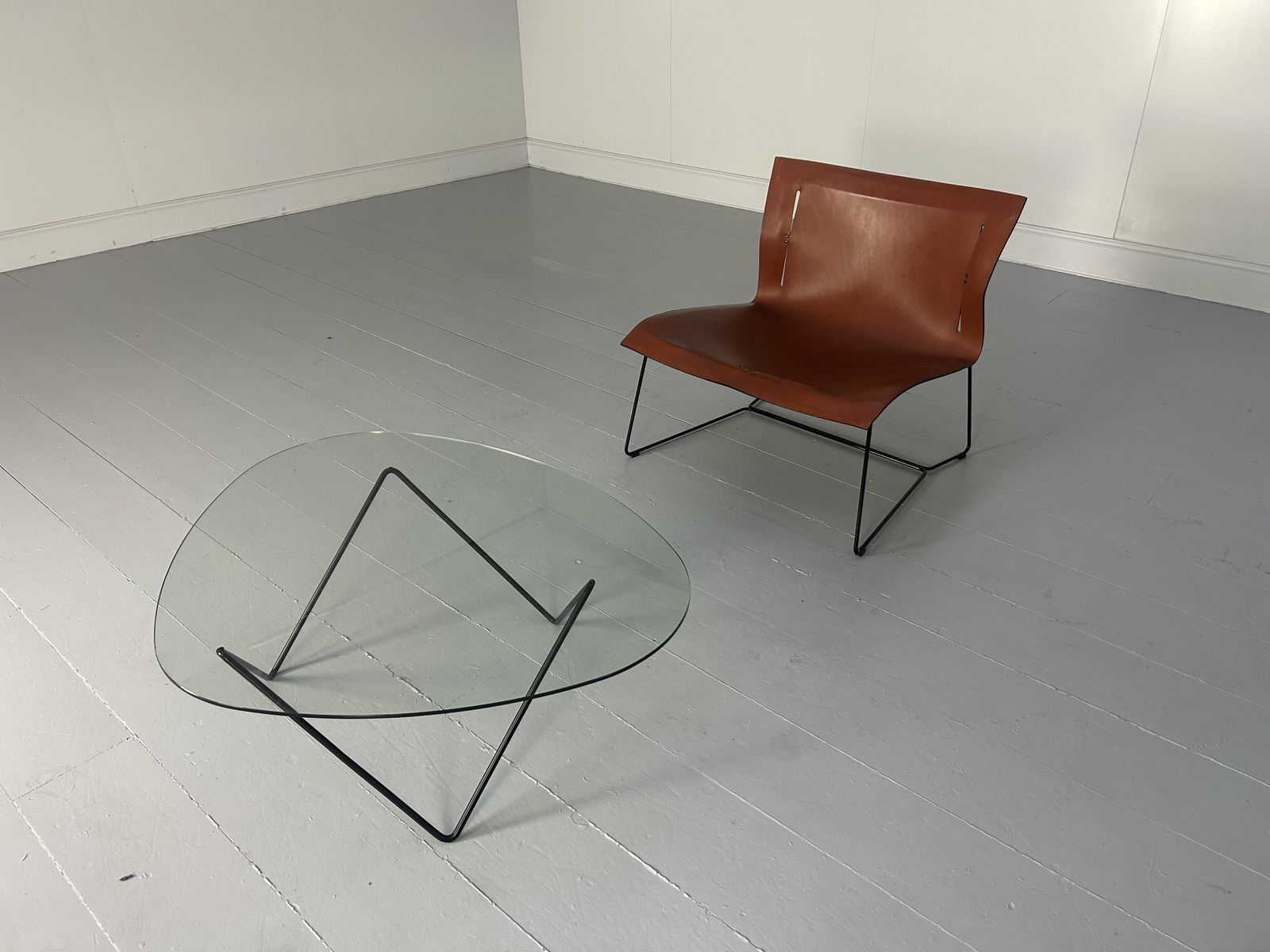 4 Walter Knoll "Cuoio Lounge Grand" Chairs & Table In Sherry Saddle Leather photo Furniture