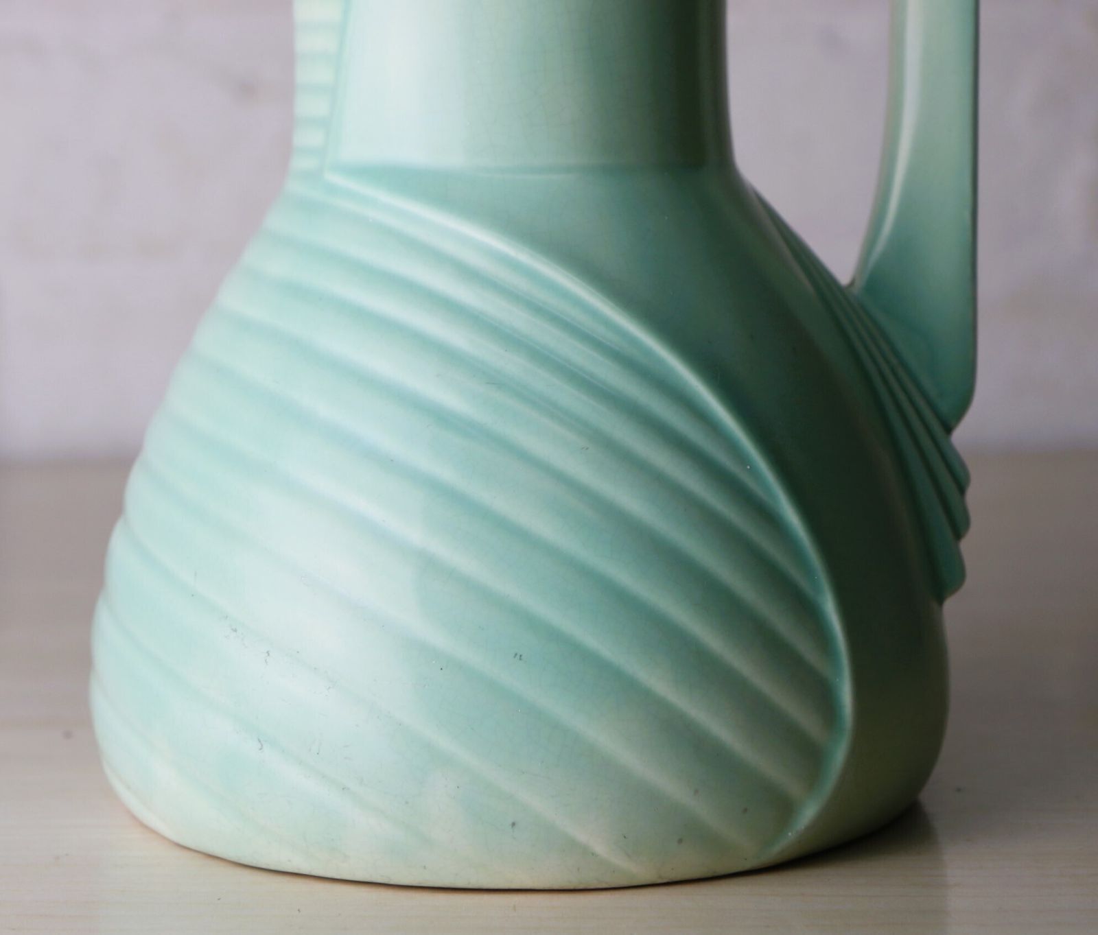 photo furniture An Original Art Deco Ceramic Vase In Green And Cream With Geometric Details Large Size 31.5 Cm Tall