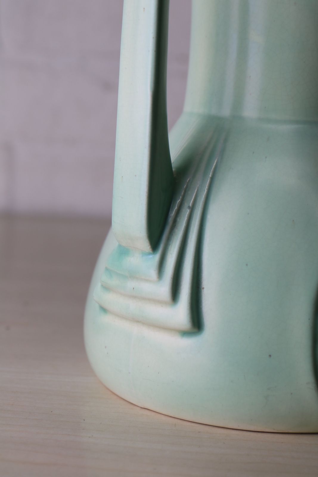photo vinterior An Original Art Deco Ceramic Vase In Green And Cream With Geometric Details Large Size 31.5 Cm Tall