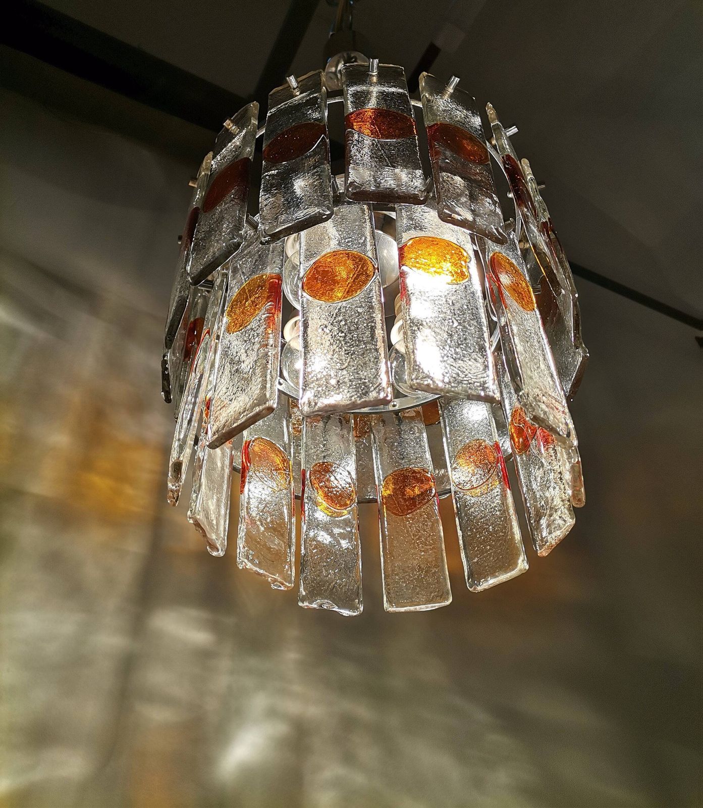 photo furniture Stunning 2 Tier Murano Glass Pendant Light / 1960s / Murano Glass Tile Chandelier
