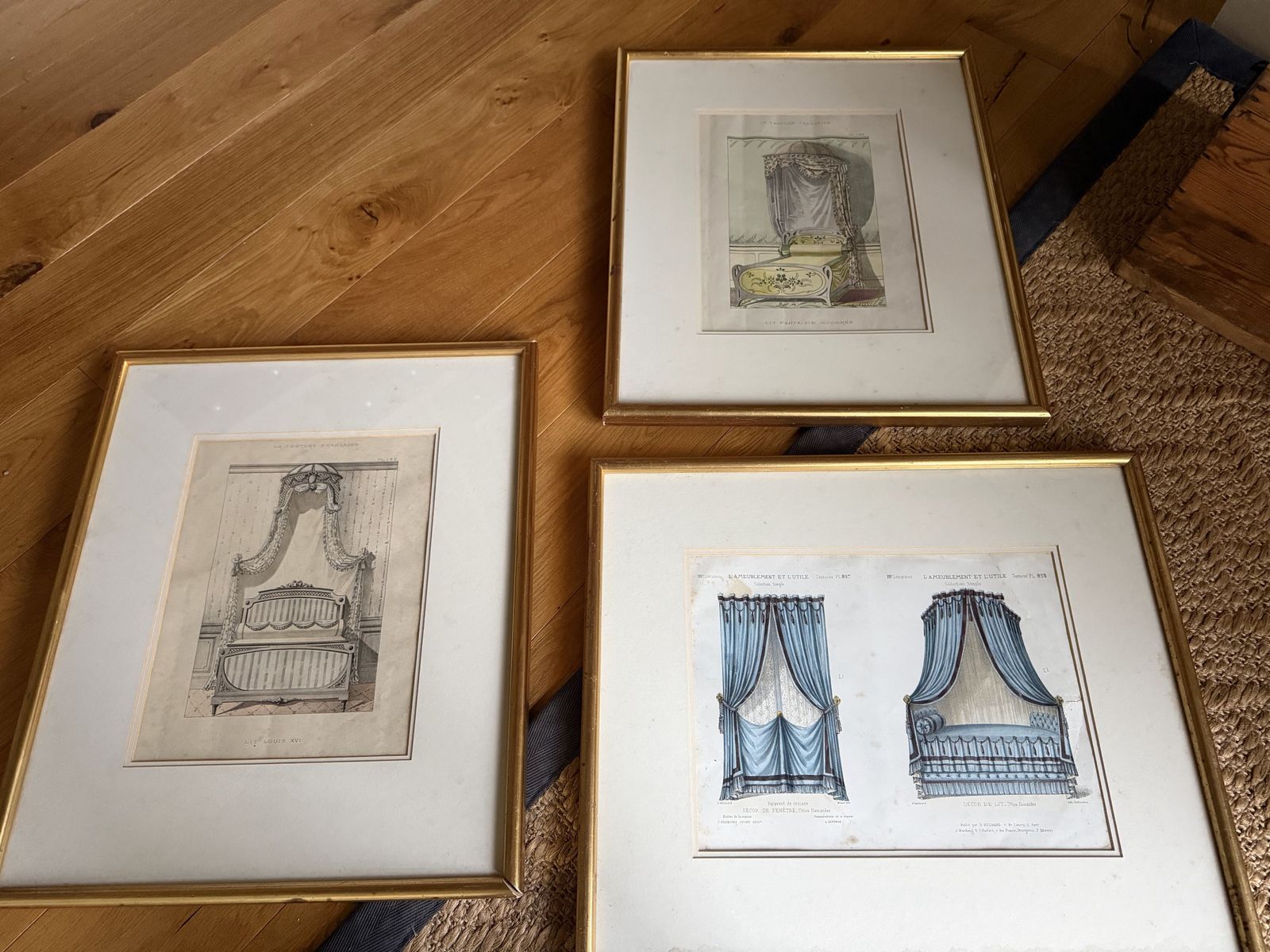 Set Of 3 Framed French Antique Interiors Prints