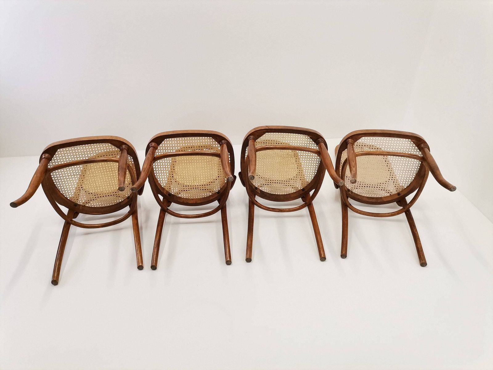 1 Of 4 Thonet No. 17 High Back Dining Chairs / 80s Yugoslavia Dining Table Set / Mid Century Modern Home / Bentwood And Rattan Dining Chair photo vintage