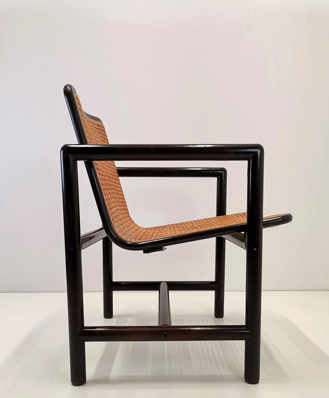 Modern Cane Lounge Chair / Branko Uršič For Stol Kamnik / 1980s Yugoslavia Wood And Cane Net Armchair photo Furniture