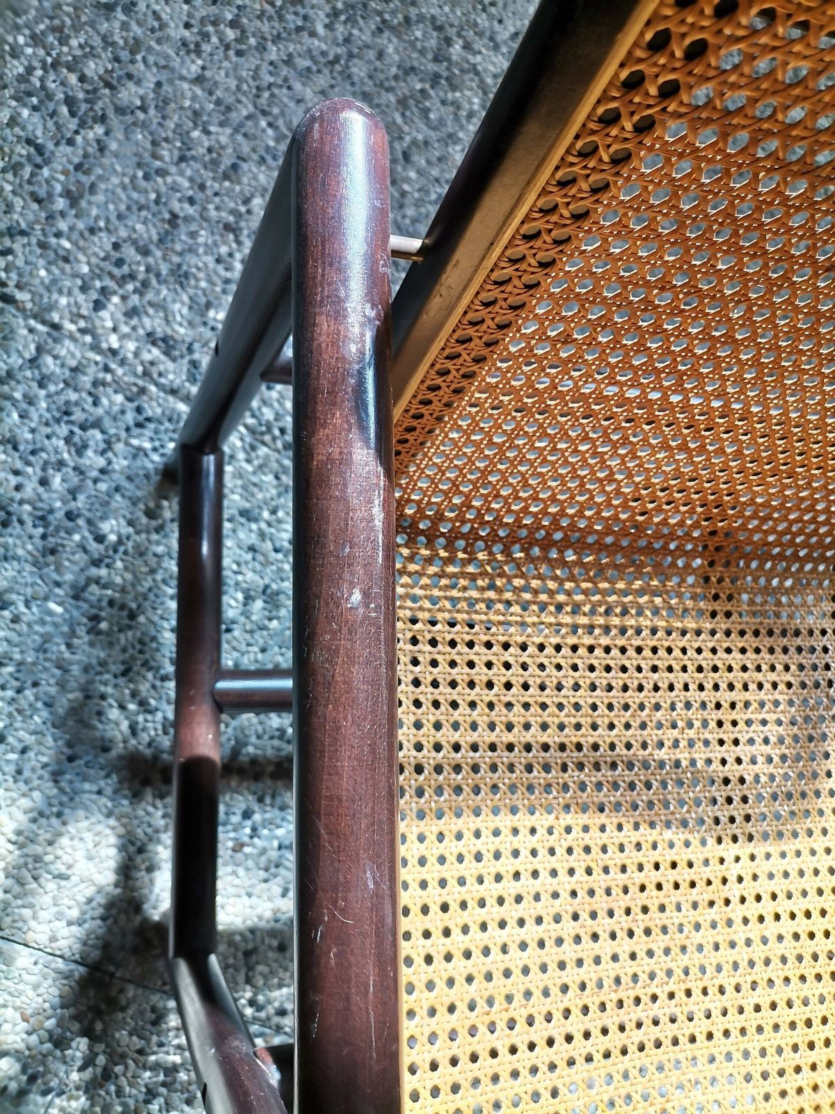 Modern Cane Lounge Chair / Branko Uršič For Stol Kamnik / 1980s Yugoslavia Wood And Cane Net Armchair photo vintage