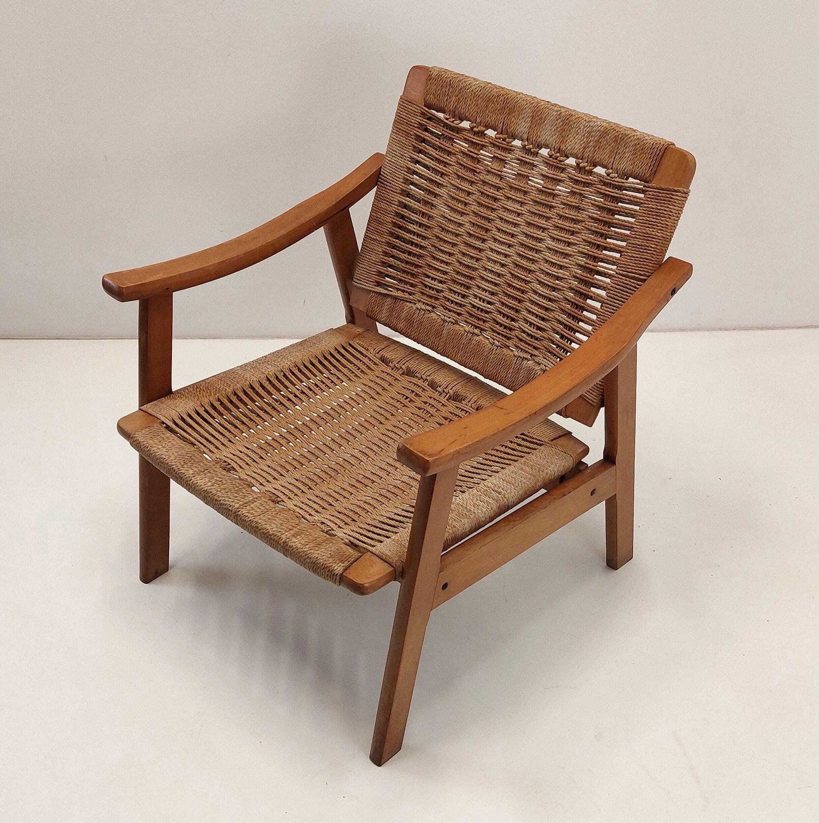 Danish Modern Rope Arm Chair 2 Pcs! / Mcm / 1960s / Style Of Hans Wegner/ Mid Century Modern Chair