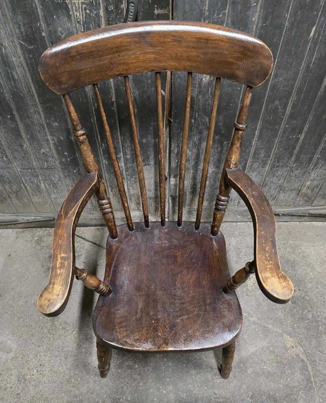 Antique 19th Century Victorian Elm Windsor Chair Armchair photo furniture