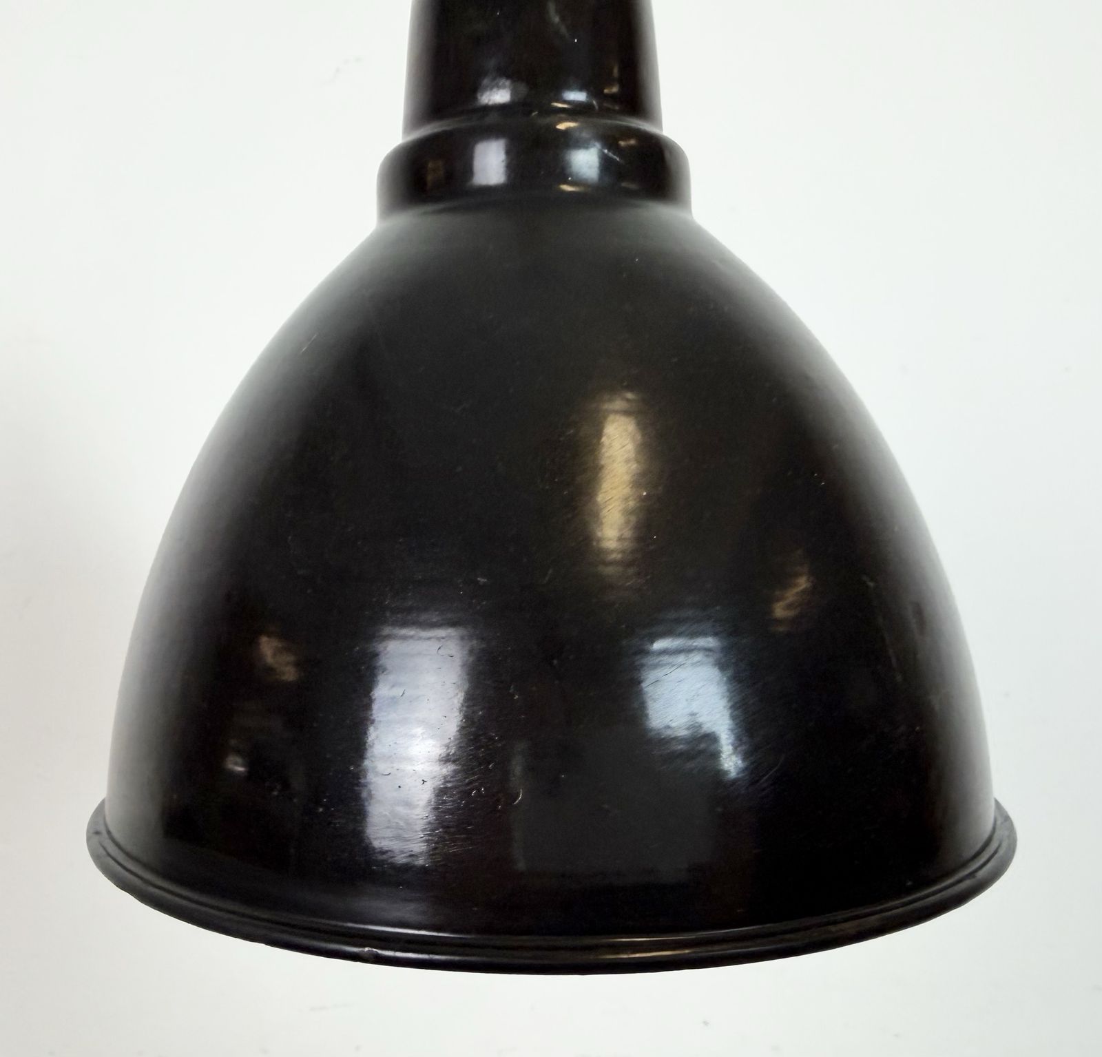 Small Industrial Black Enamel Ceiling Lamp, 1950s, 2x photo vinterior