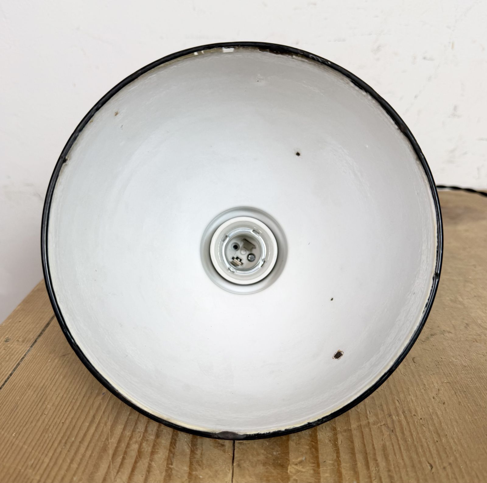 Small Industrial Black Enamel Ceiling Lamp, 1950s, 2x photo buy