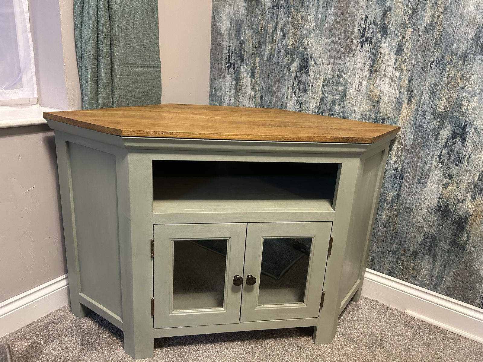 Upcycled Green Solid Wood Corner Tv Stand photo Furniture