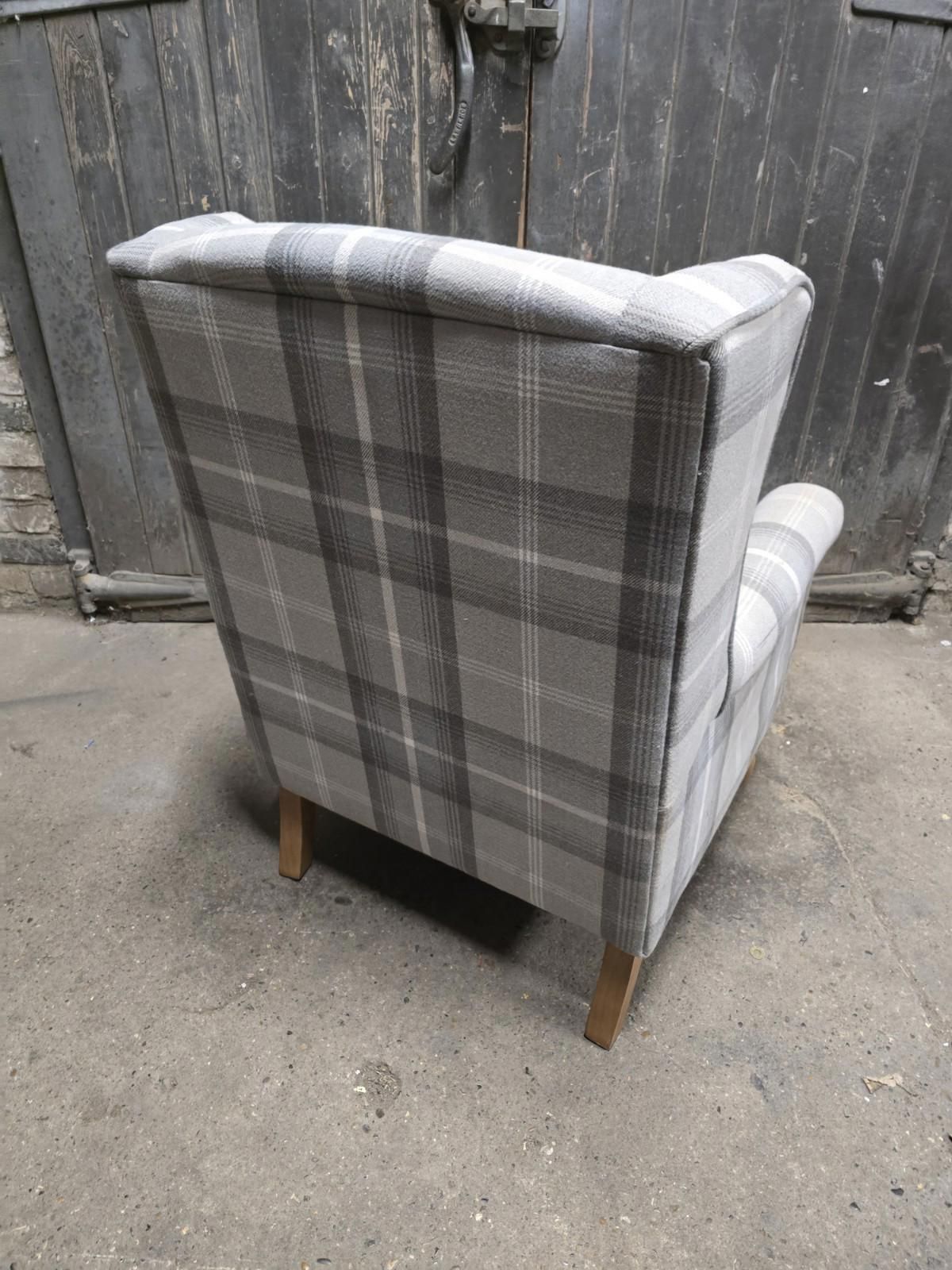 photo furniture Grey Tartan Fabric Wingback Armchair Chair