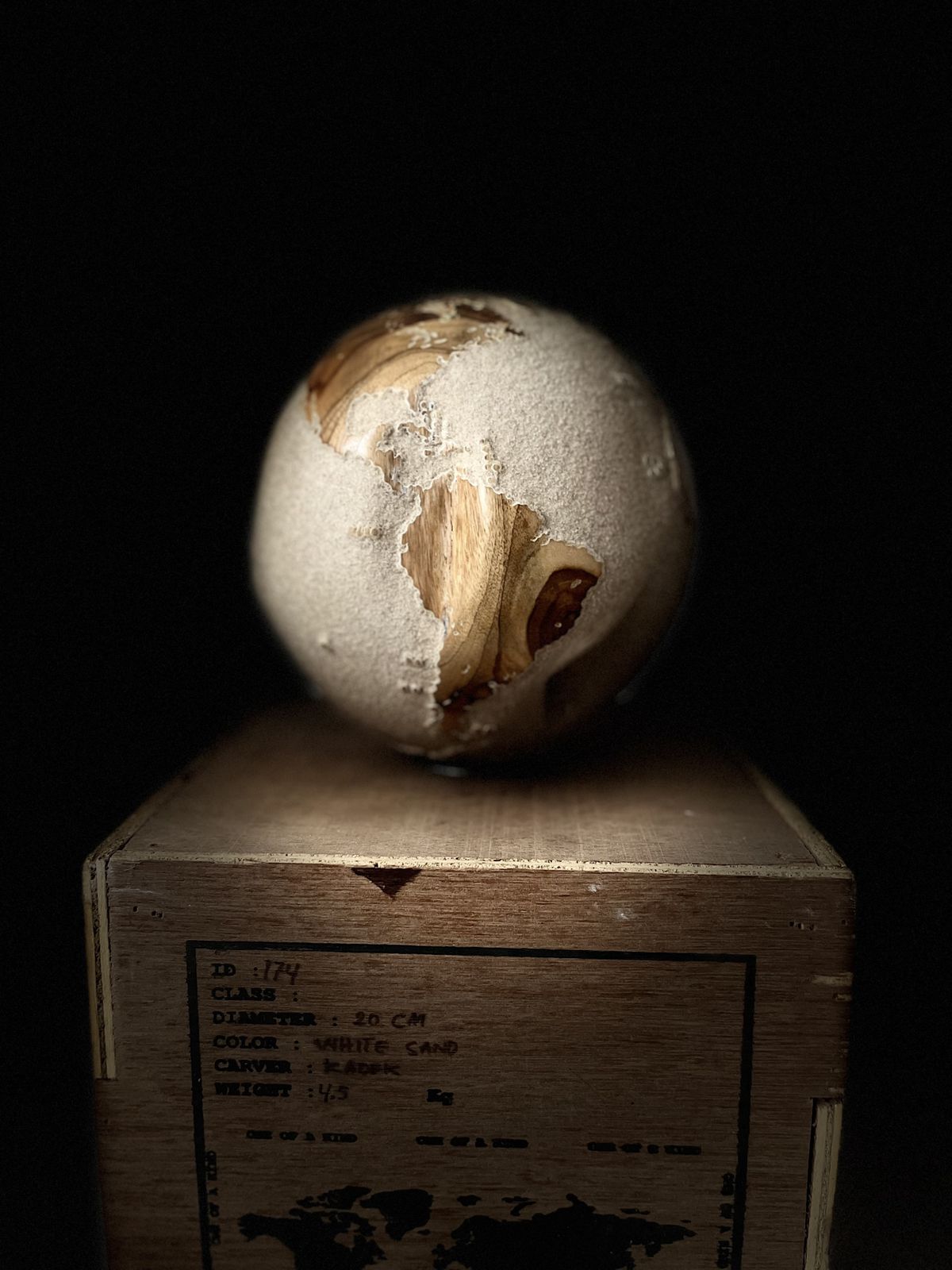 Art White Teak Wood & Volcanic Sand Globe By Bruno Helgen  Id 174  Wood Globe Sculpture photo