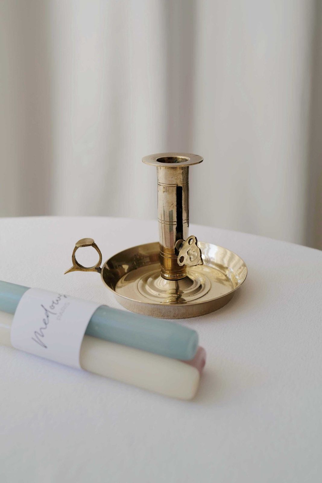 Vintage Brass Chamberstick Candle Holder With Handle   Made In France