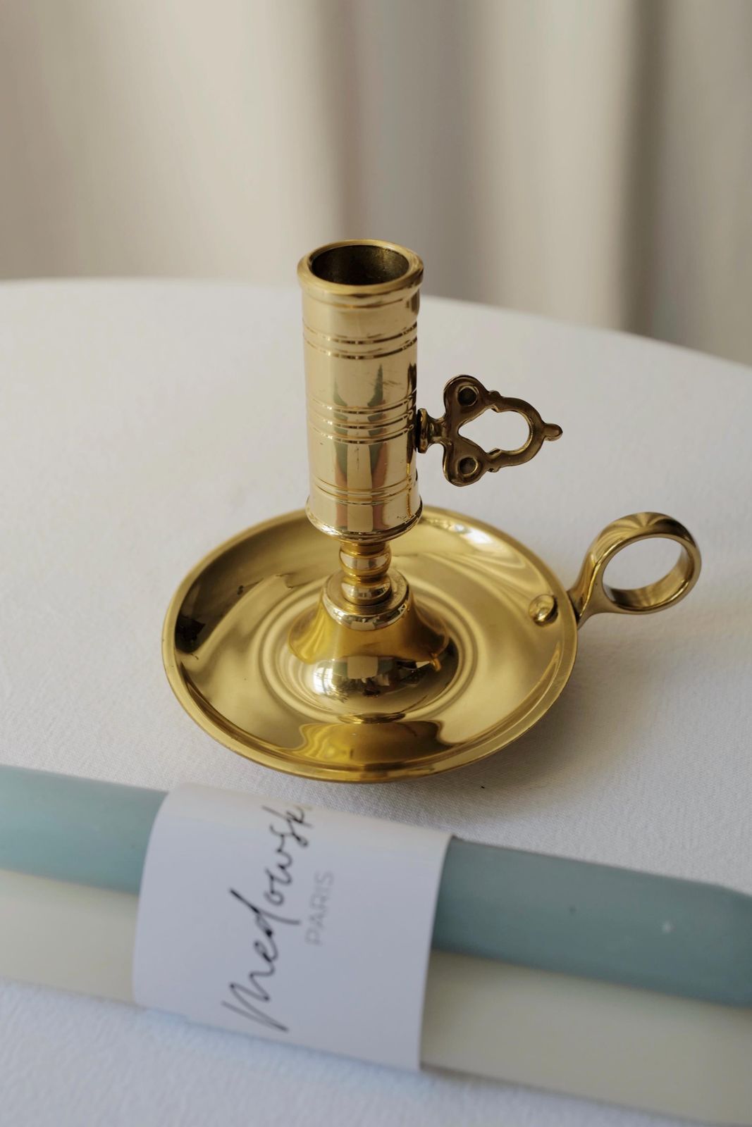 Vintage Brass Chamberstick Candle Holder With Handle   Made In France