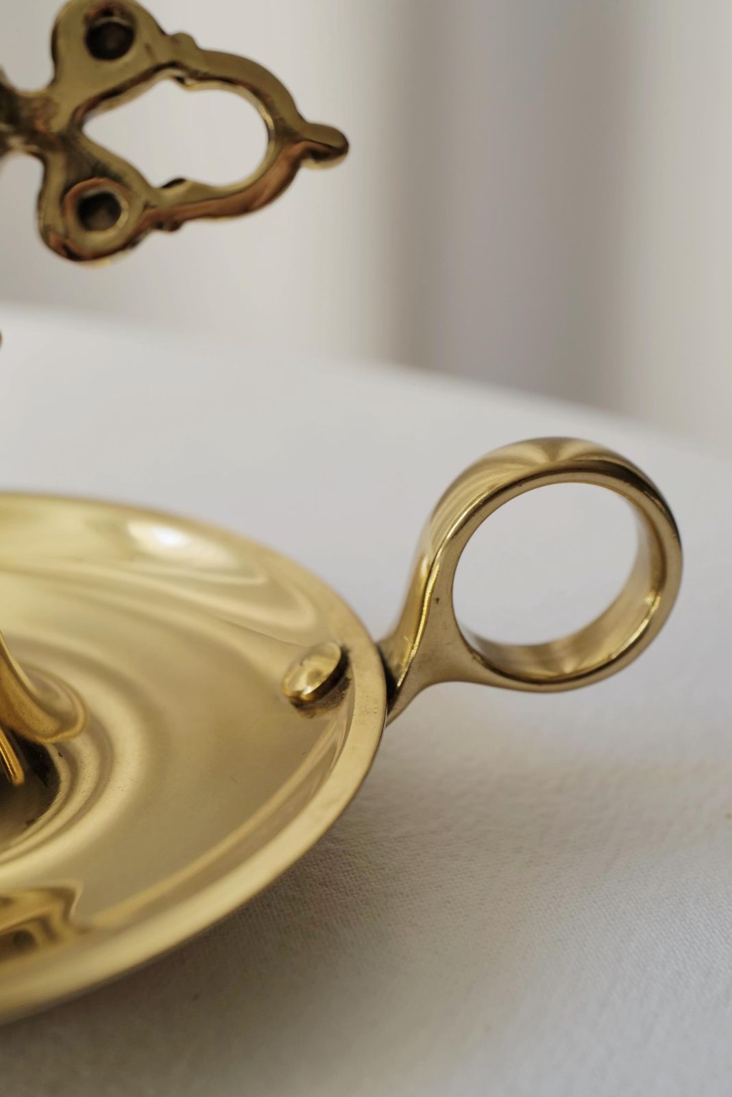 Vintage Brass Chamberstick Candle Holder With Handle   Made In France photo 115.0