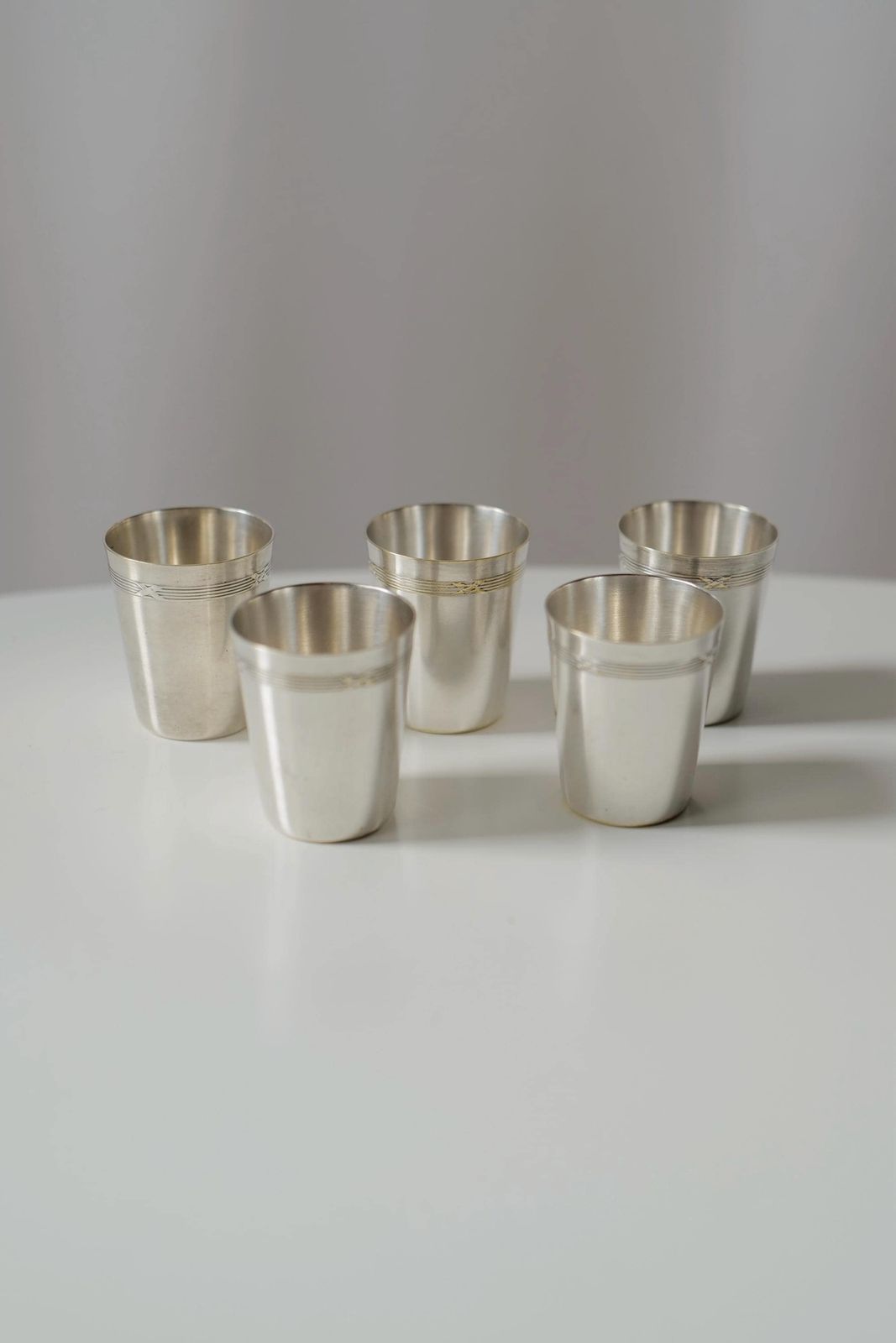Set Of 5 Silver Plated Shot Glasses. Christmas Gift @ Medowski Paris photo vintage