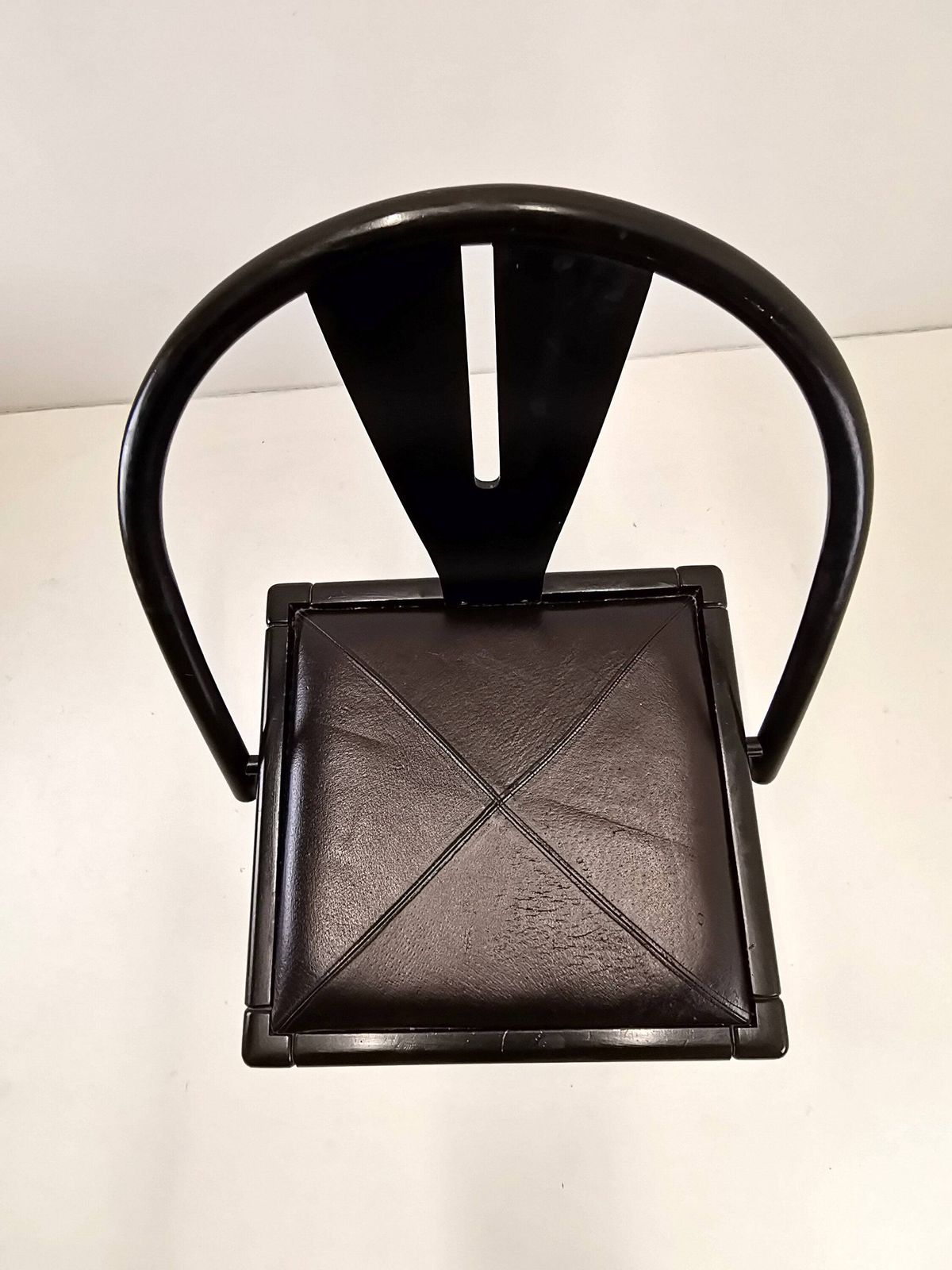 Rare Postmodern Dining Chair / Italian Design / Solid Wood And Leather Seat / Dining Office Chairs / 80s Italy photo furniture