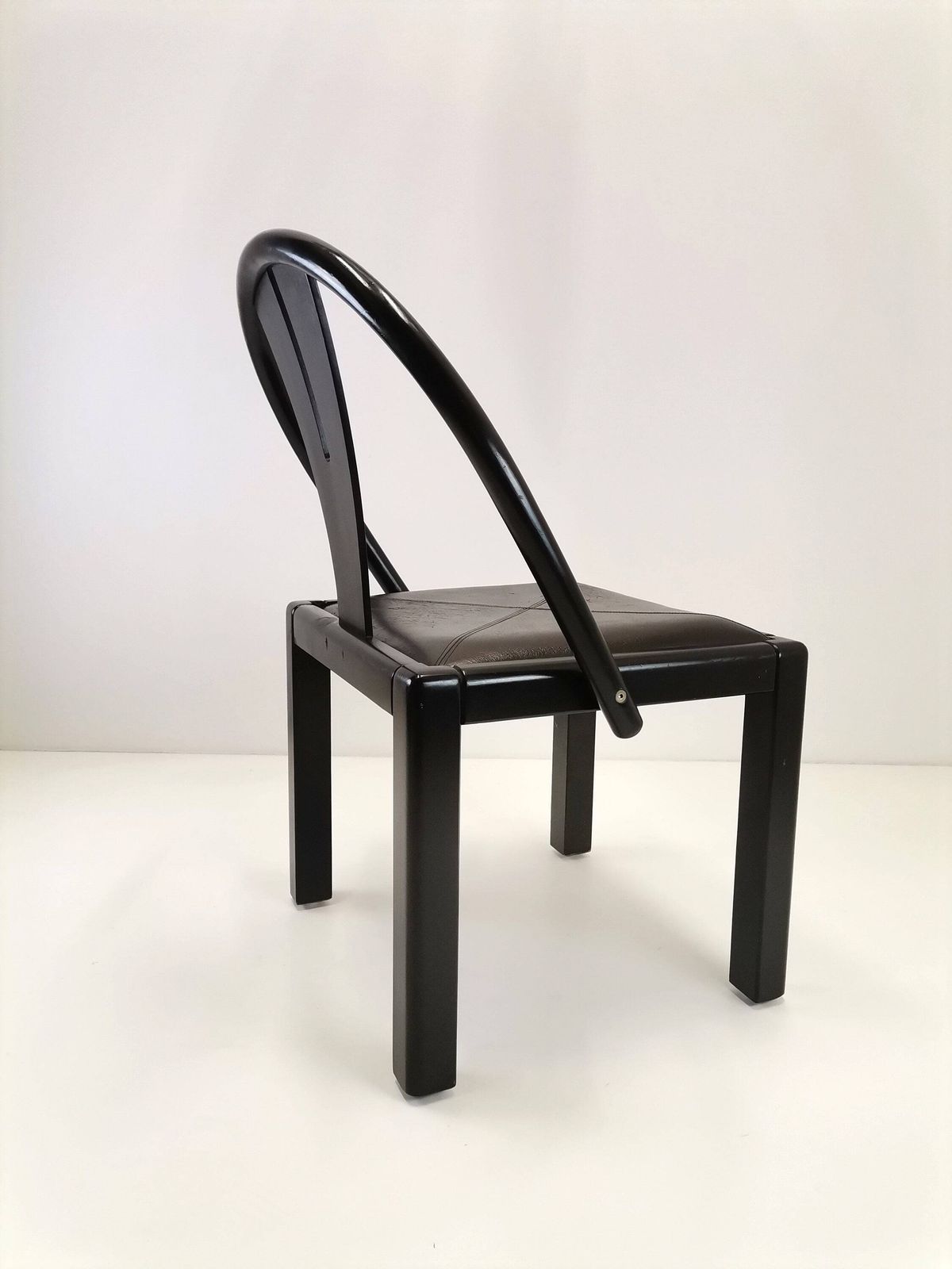 Rare Postmodern Dining Chair / Italian Design / Solid Wood And Leather Seat / Dining Office Chairs / 80s Italy photo 267.0