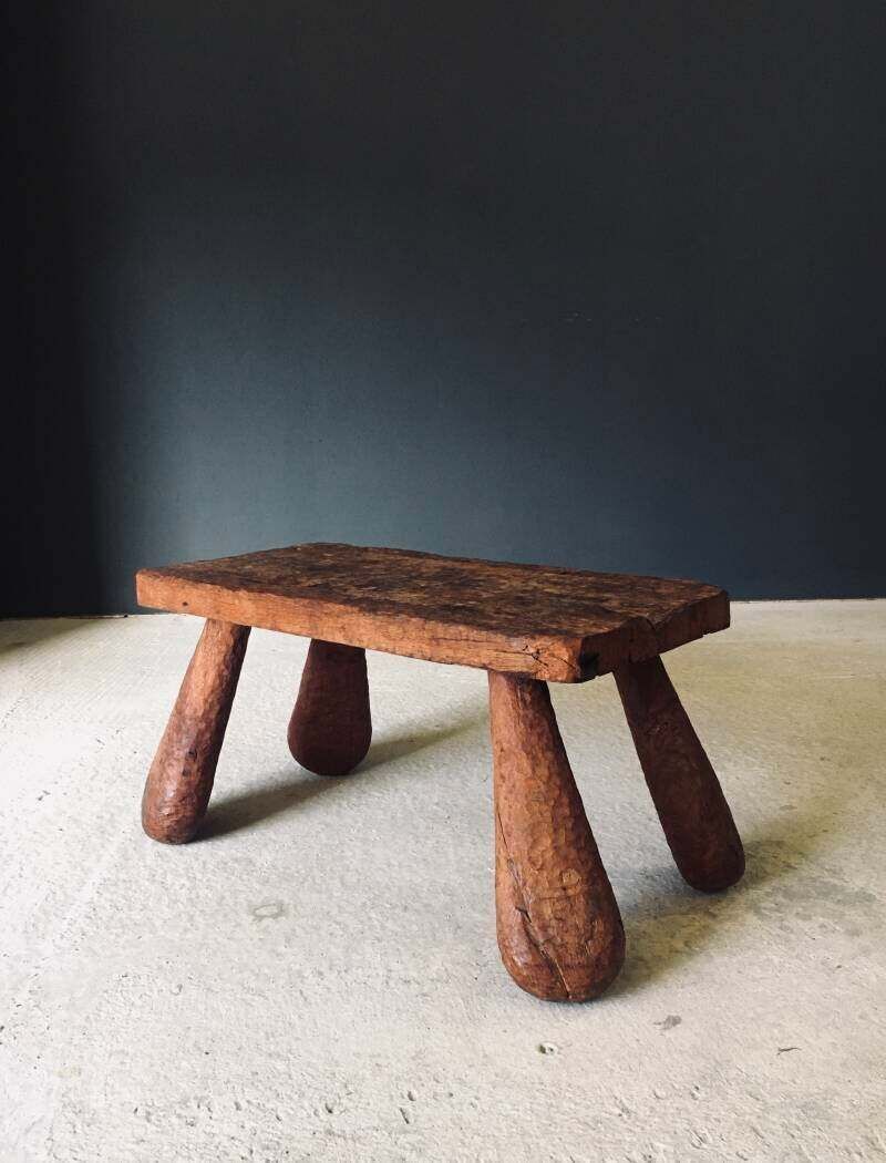 Brutalist Hand Crafted Carved Oak Coffee Table, Belgium 1960's