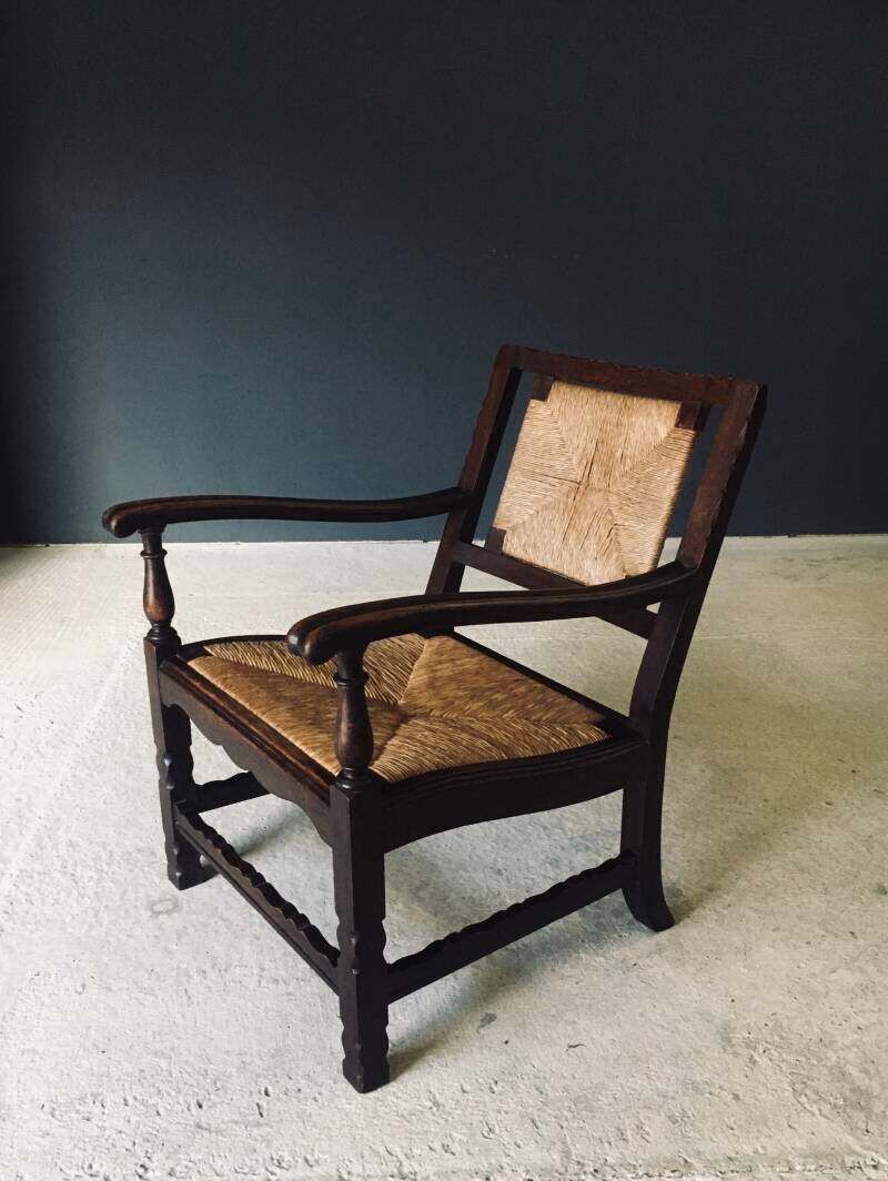 Arts & Crafts Stijl Fauteuil Van Eiken En Riet, België Jaren 1920 photo furniture