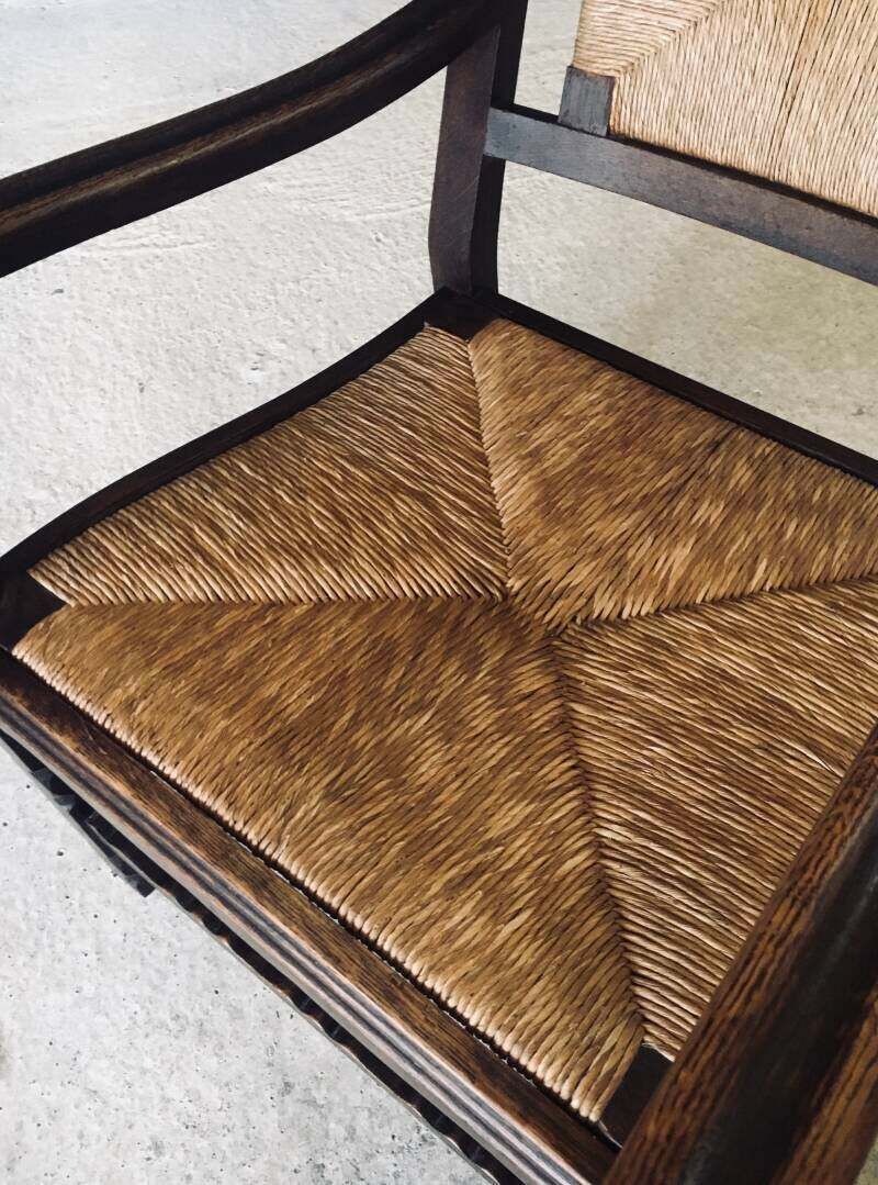 photo for sale Arts & Crafts Stijl Fauteuil Van Eiken En Riet, België Jaren 1920