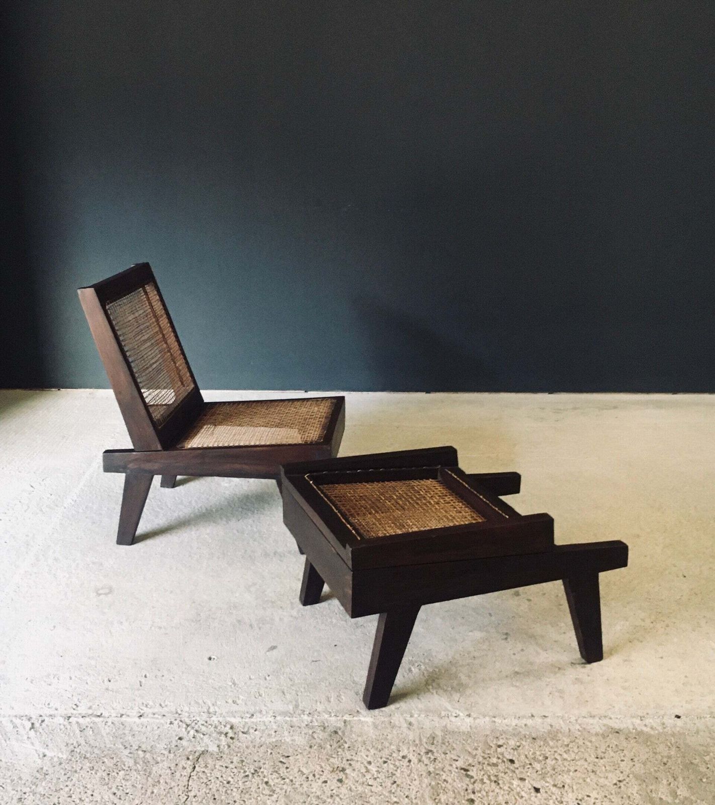 photo furniture Modernist Design Low Folding Chair Set By Pierre Jeanneret For Chandigarh, India 1960's