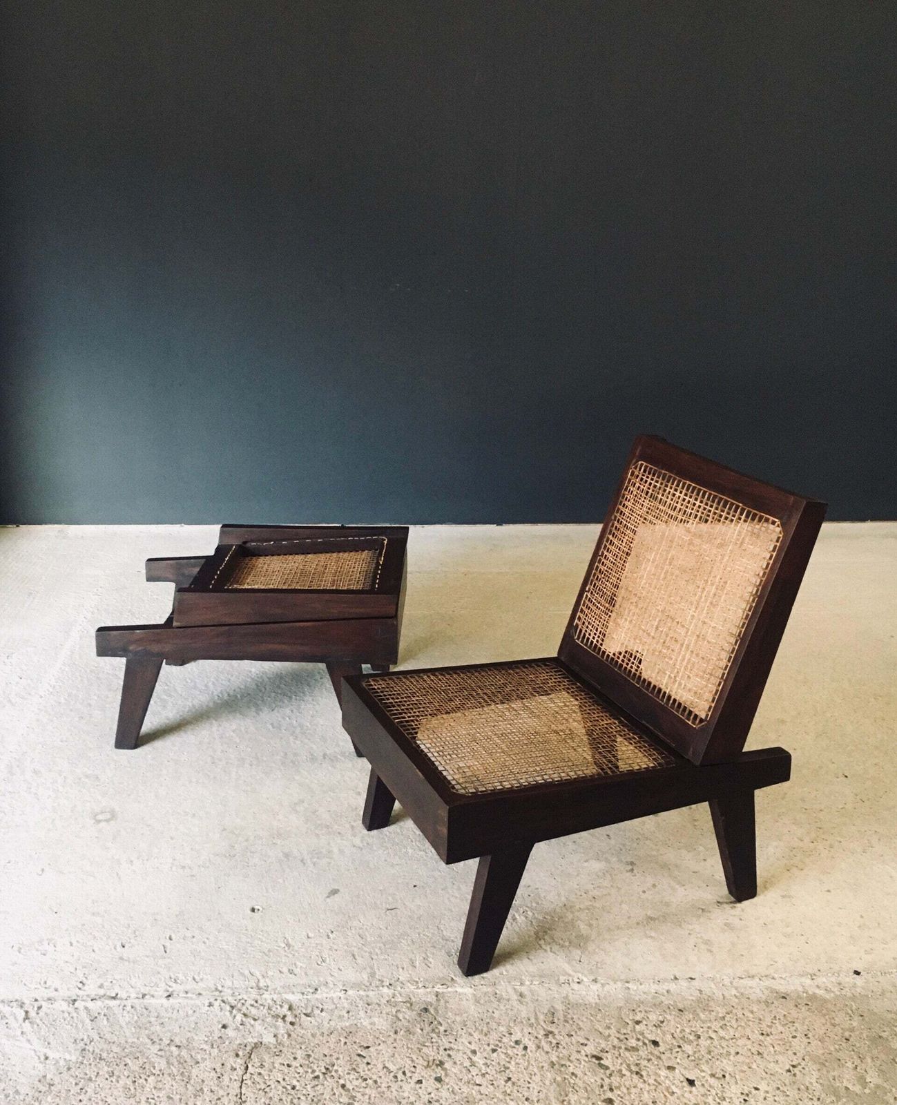 Furniture Modernist Design Low Folding Chair Set By Pierre Jeanneret For Chandigarh, India 1960's photo