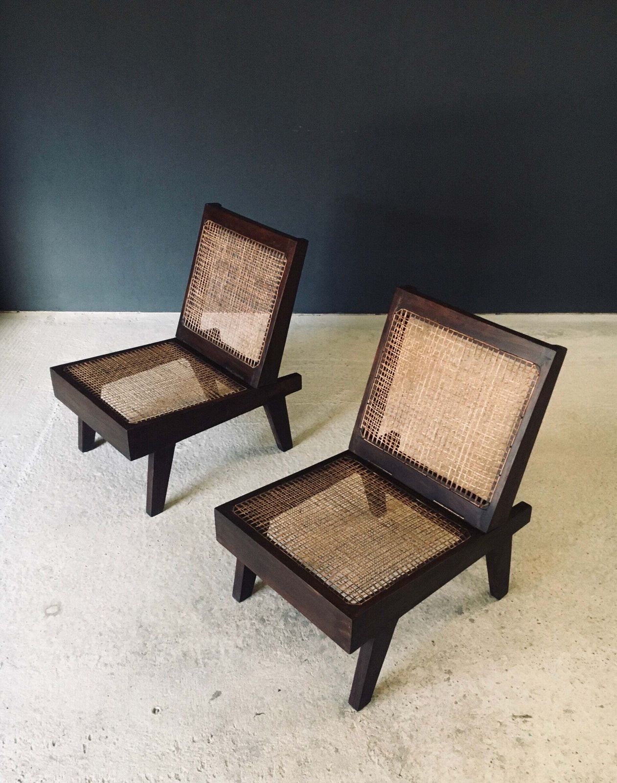 photo buy Modernist Design Low Folding Chair Set By Pierre Jeanneret For Chandigarh, India 1960's