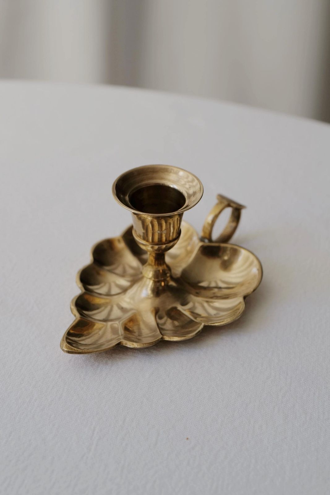 Vintage Brass Leaf Candle Holder With Handle & Gift Candles photo buy