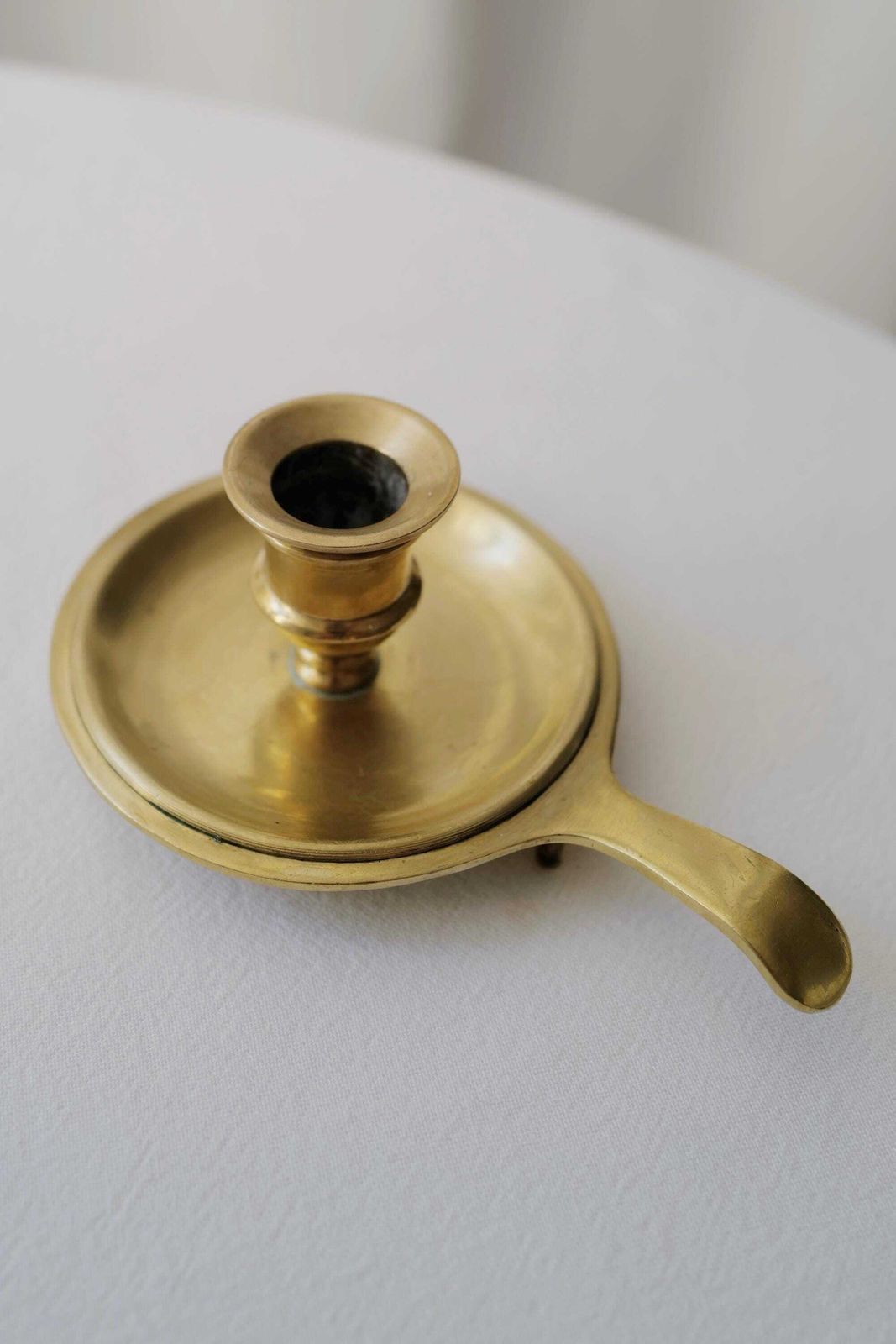French Vintage Brass Candleholder With Handle: Includes 3 Pastel Candles photo vinterior