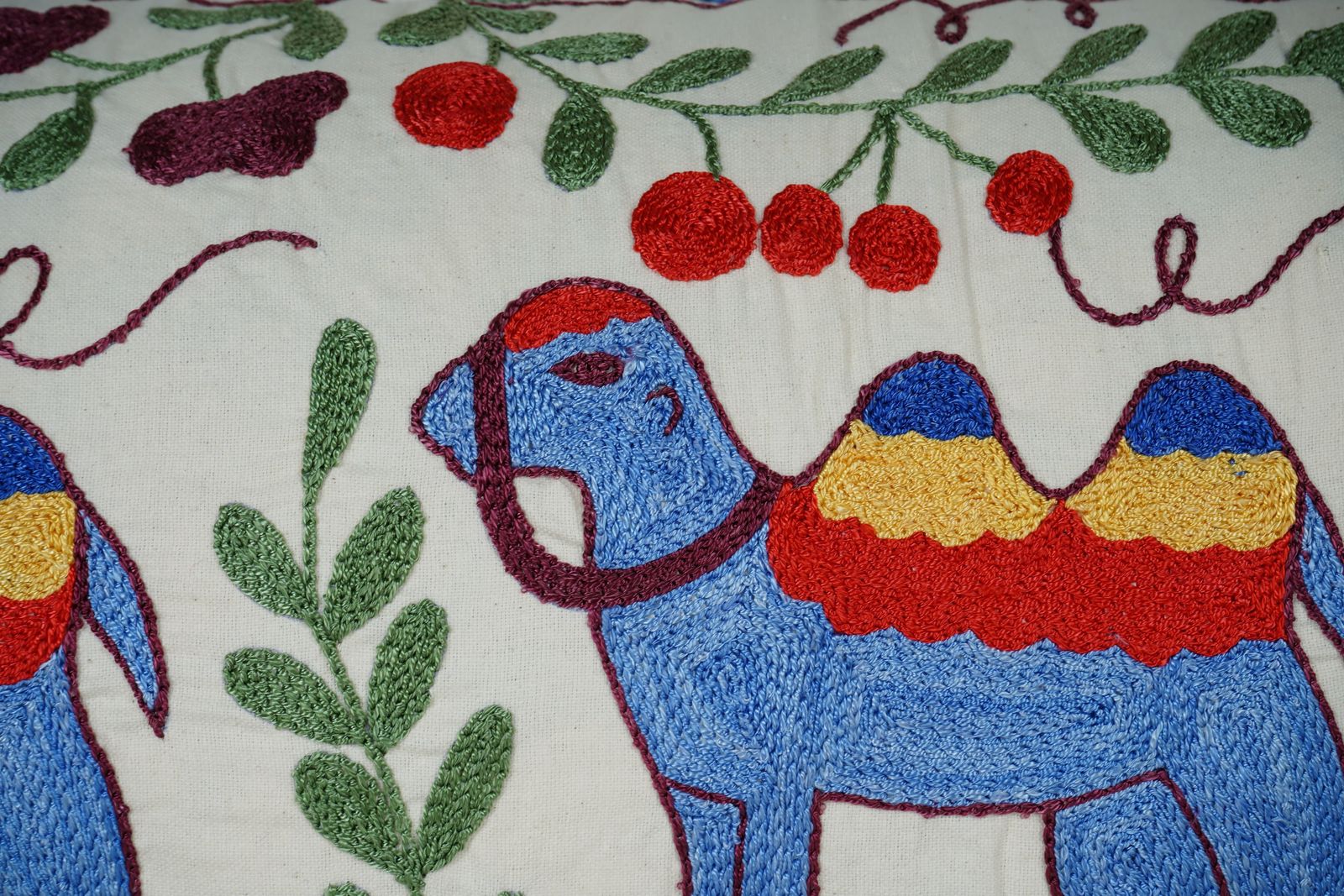 Vintage Suzani Pillow Cover – Uzbek Animal Design Lumbar Cushion photo vinterior
