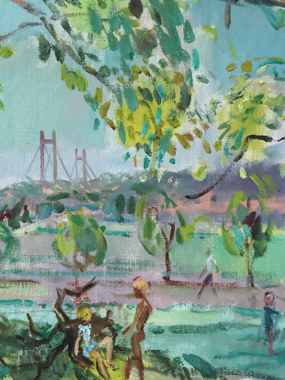 Canopy Of Light Oil Painting, Mid 20th Century photo vintage