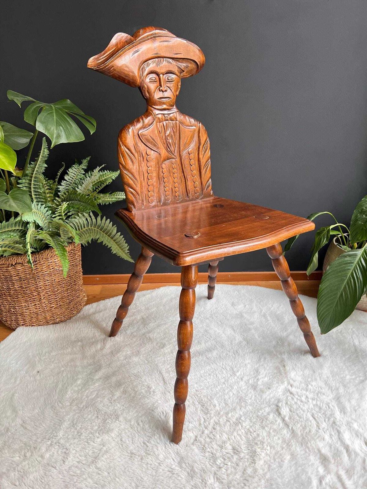 Antique Folk Art Chair – French Alsatian Chair, Bobbin Legs