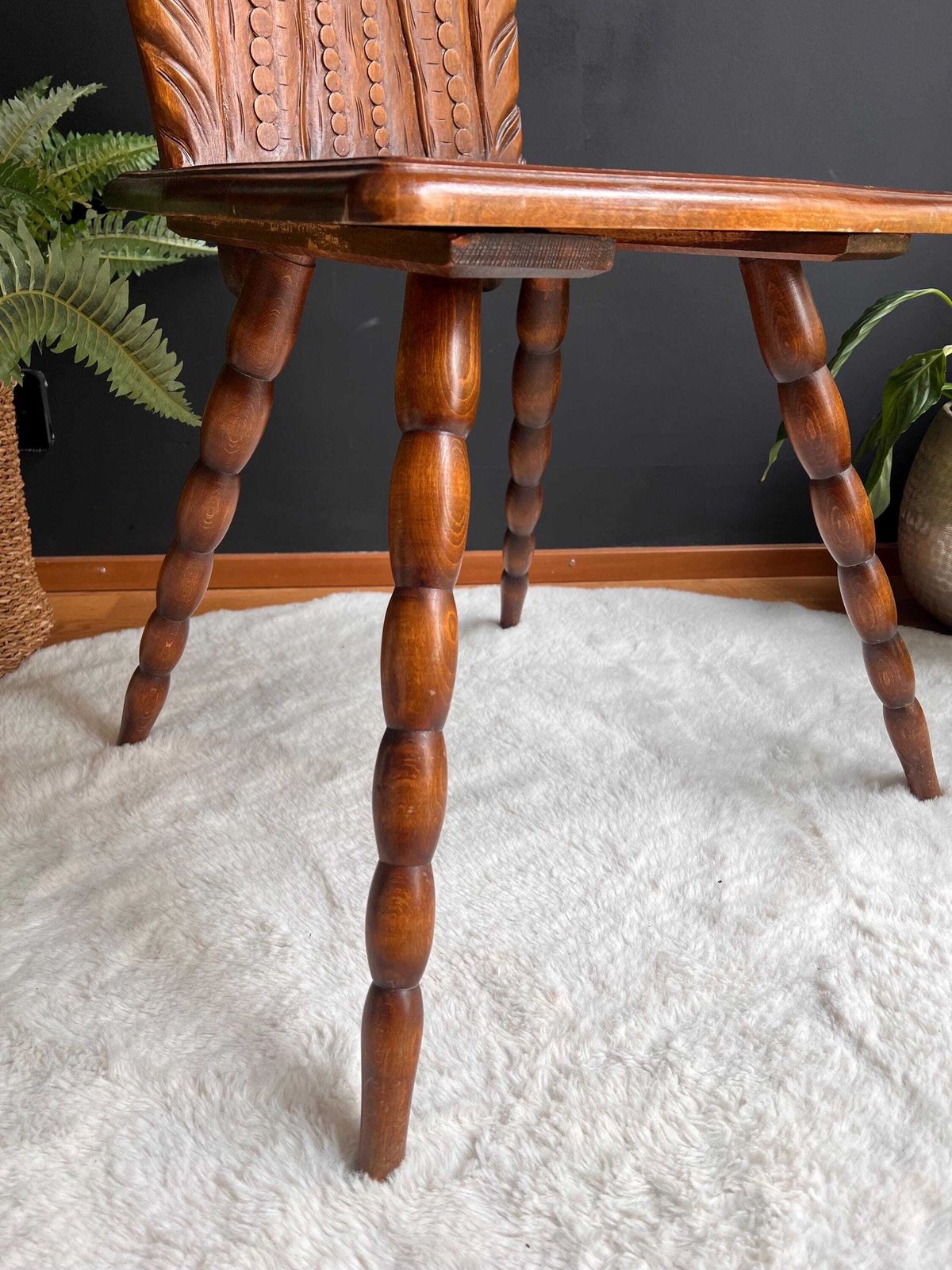Antique Folk Art Chair – French Alsatian Chair, Bobbin Legs photo vinterior