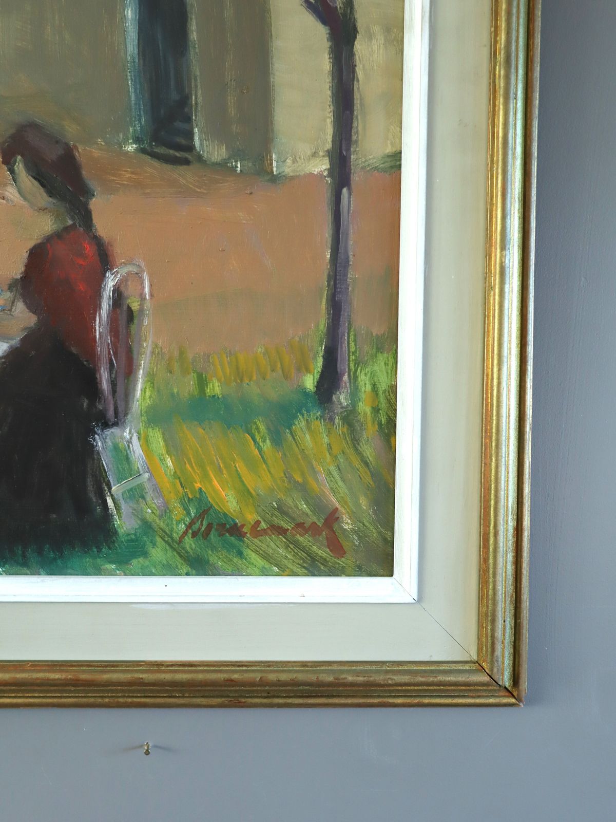 Garden Gathering Oil Painting, Mid 20th Century photo Art