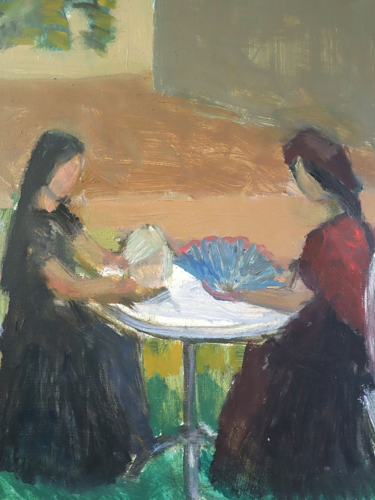 Garden Gathering Oil Painting, Mid 20th Century photo buy