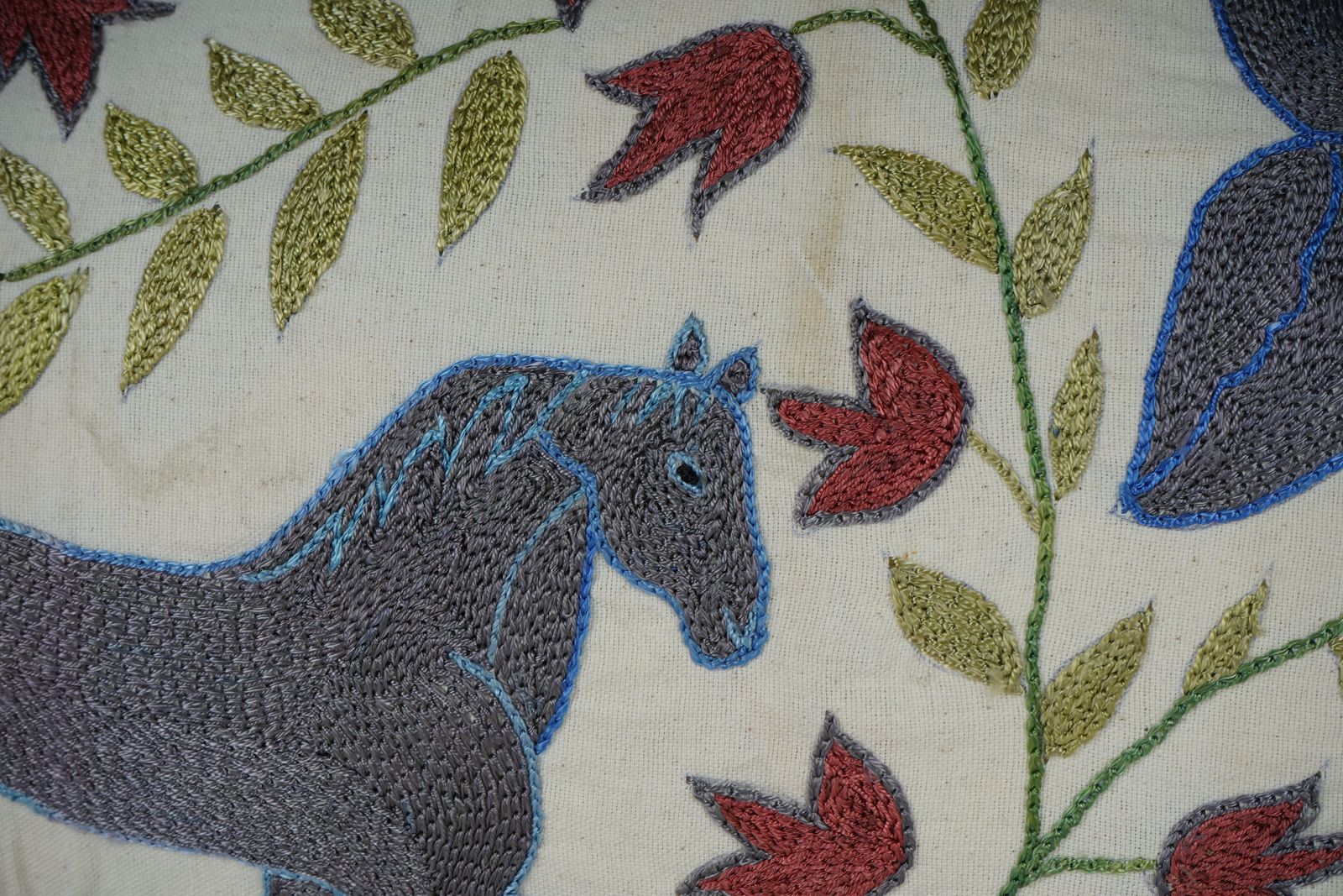 Uzbek Suzani Pillow Cover, Horse & Animal Design photo furniture