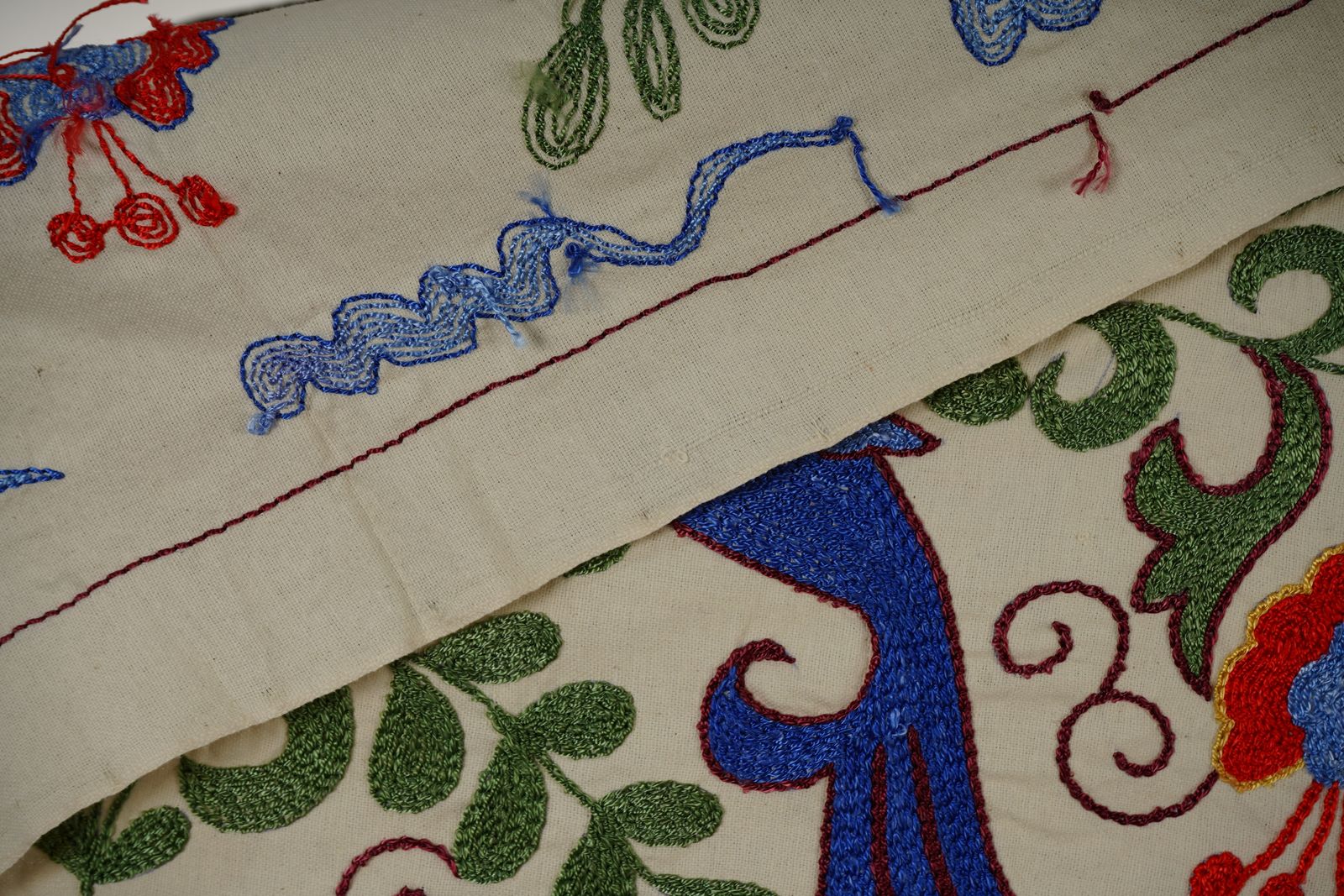 photo furniture Uzbek Suzani Animal Cotton Tablecloth, 19th Century Bukhara Wall Hanging Decor   Cotton Bird Runner