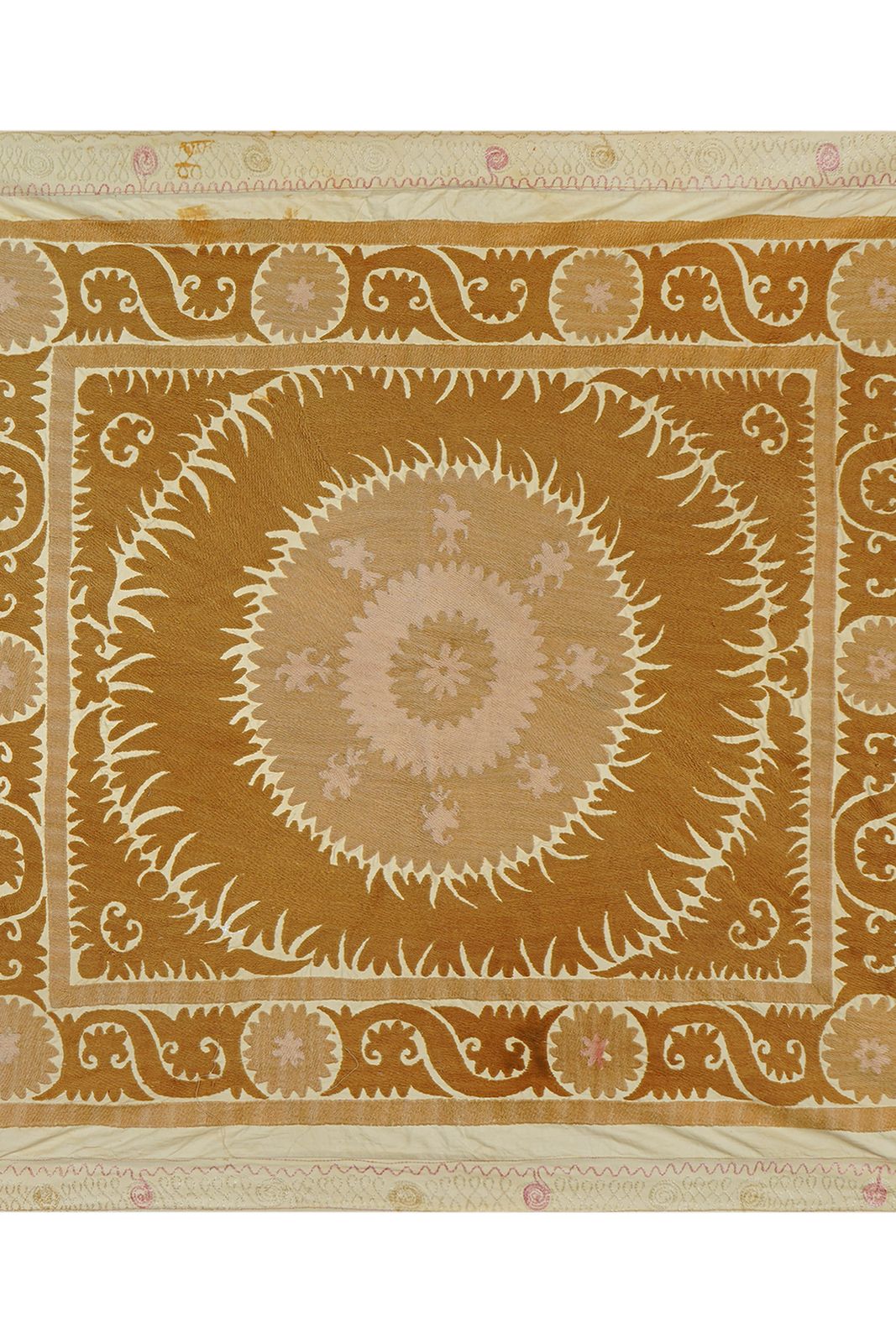 Suzani From Samarkand Uzbekistan, Early 20th Century Pastel Old Embroidery Uzbek Fabric 3'5'' X 3'9'' photo furniture