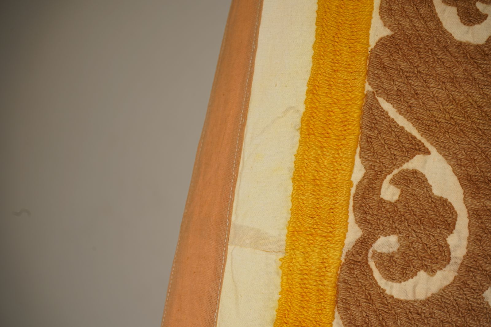 Handmade Suzani Tablecover – Tan Beige Textile With Emerald & Red Boho Details 3'9'' X 4'2'' photo furniture