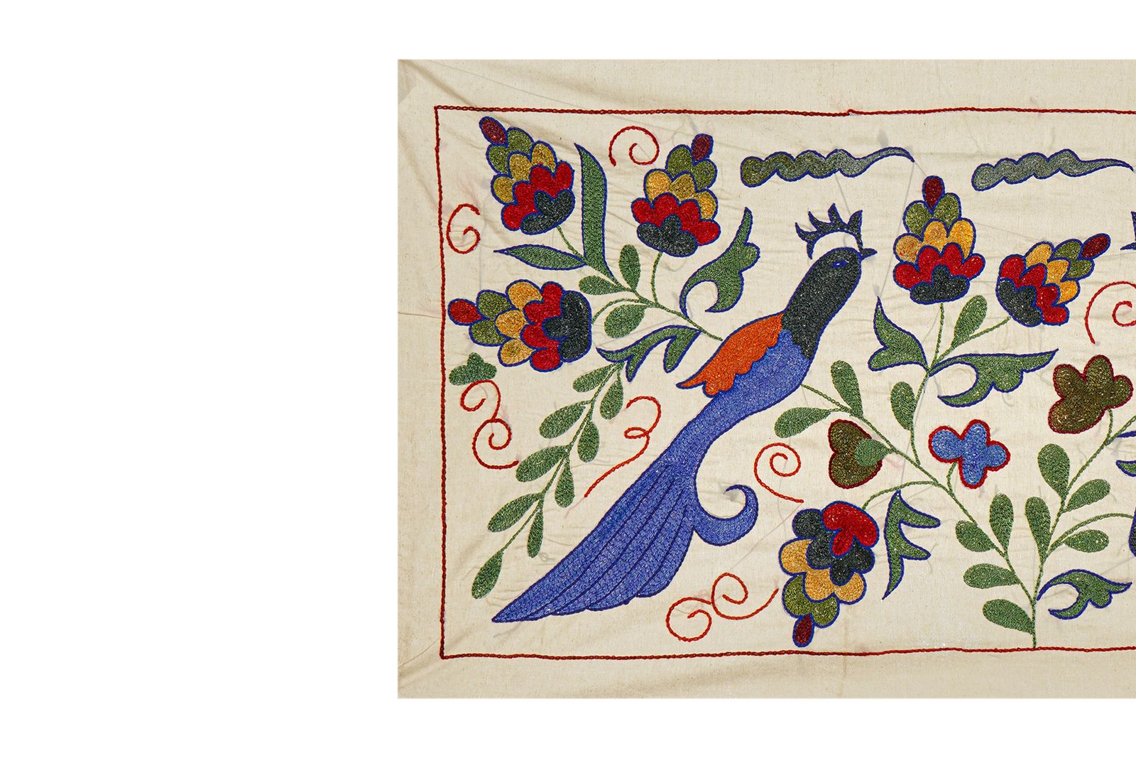 Handmade Bird Pictorial Suzani Table Runner, Tribal Tablecloth 1'5'' X 2'9'' photo furniture