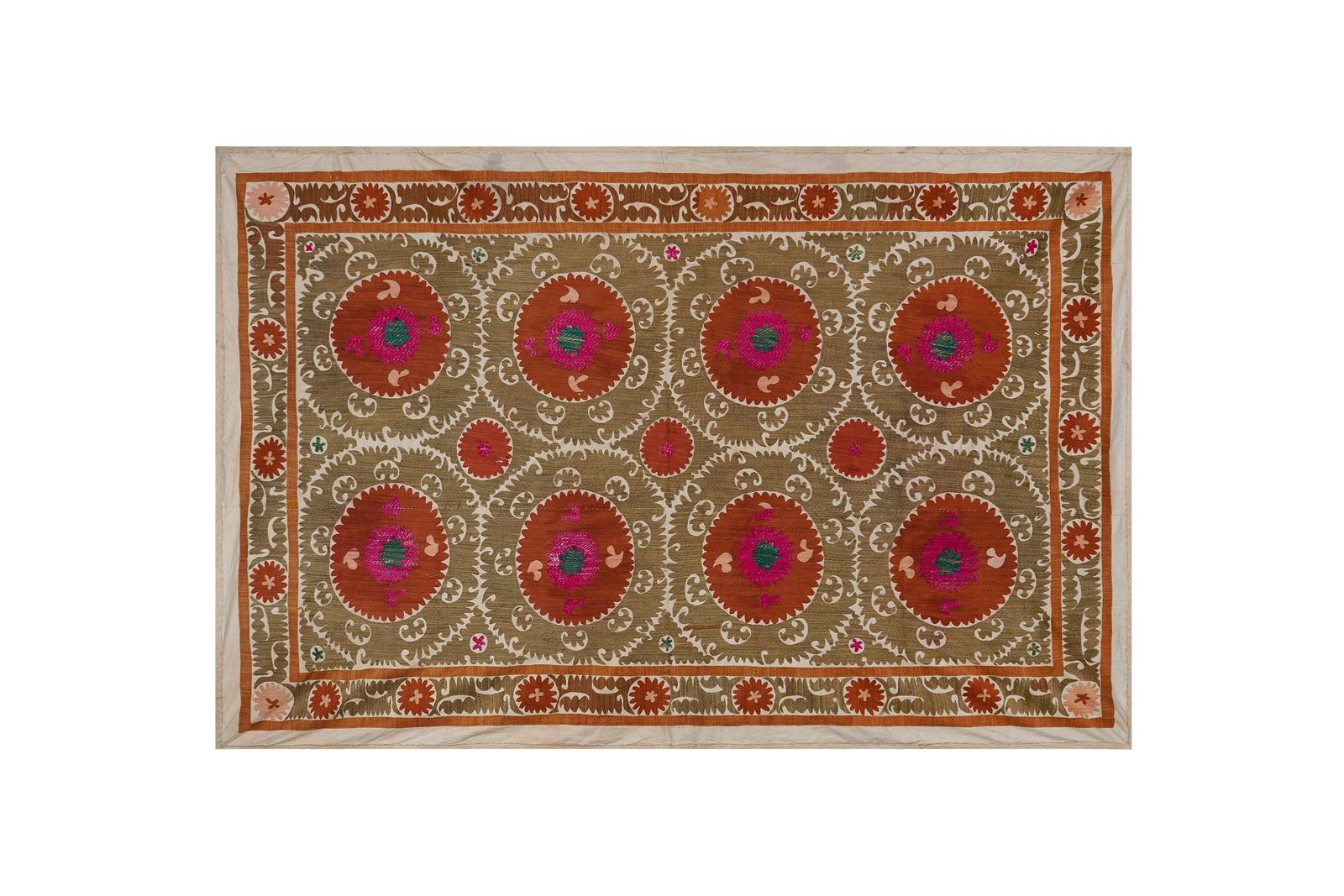 Decorative Suzani Embroidery | Olive Green Living Room Wall Hanging 6'11'' X 10'3''