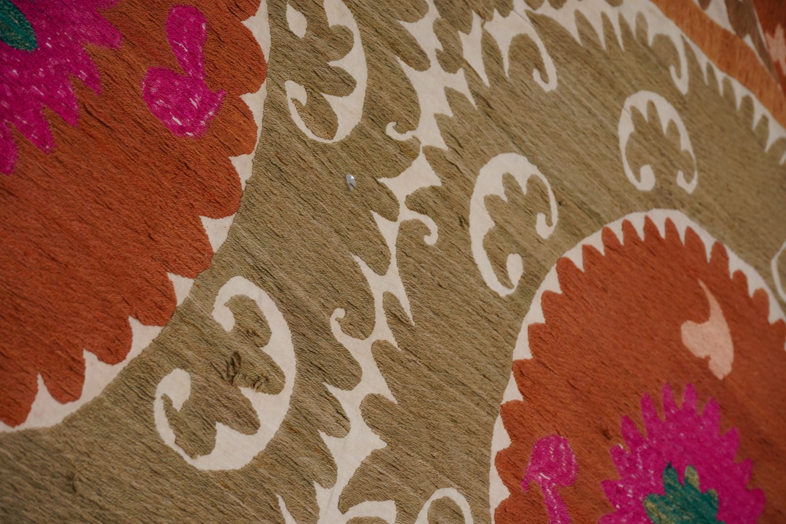 photo for sale Decorative Suzani Embroidery | Olive Green Living Room Wall Hanging 6'11'' X 10'3''