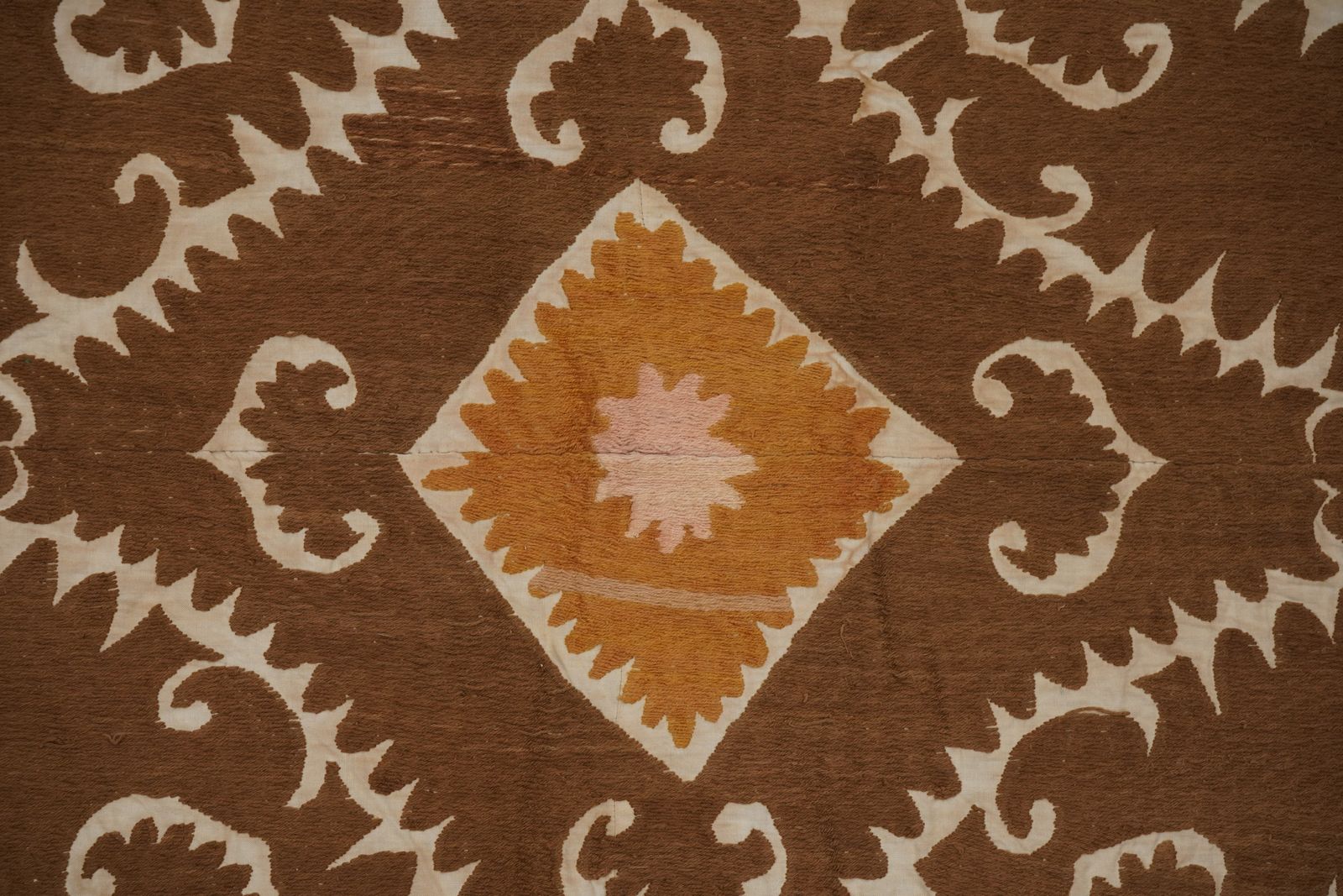Boho Brown Suzani , Hand Embroidered , Neutral Orange Decor 7'5'' X 12'1'' photo 450.0
