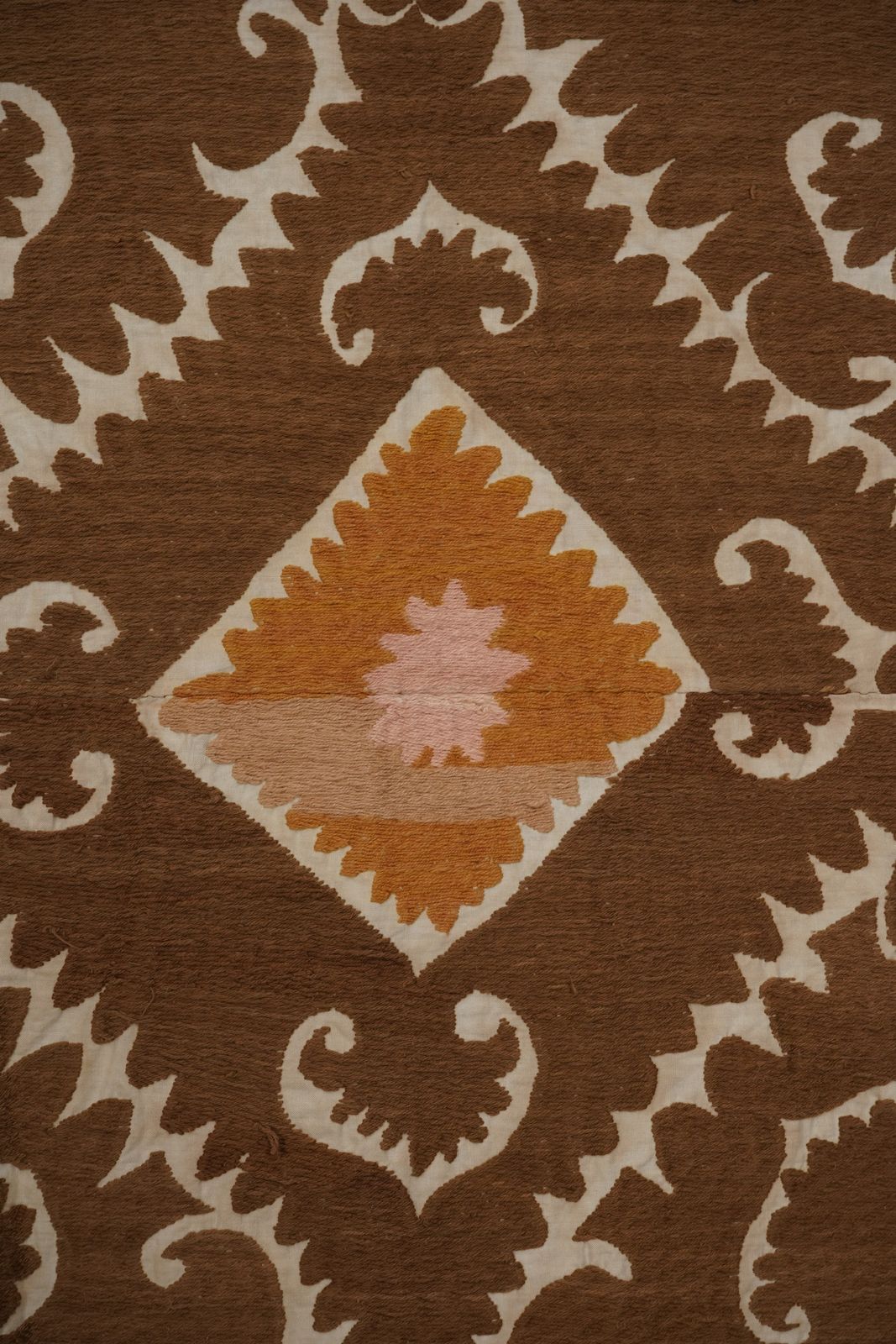 Boho Brown Suzani , Hand Embroidered , Neutral Orange Decor 7'5'' X 12'1'' photo vintage