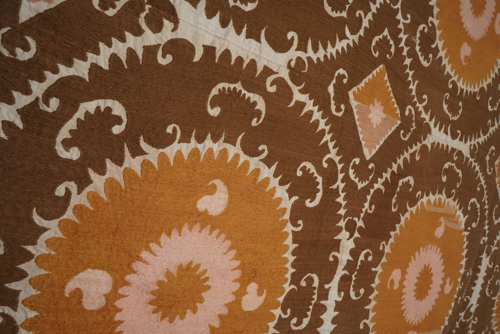 photo furniture Boho Brown Suzani , Hand Embroidered , Neutral Orange Decor 7'5'' X 12'1''