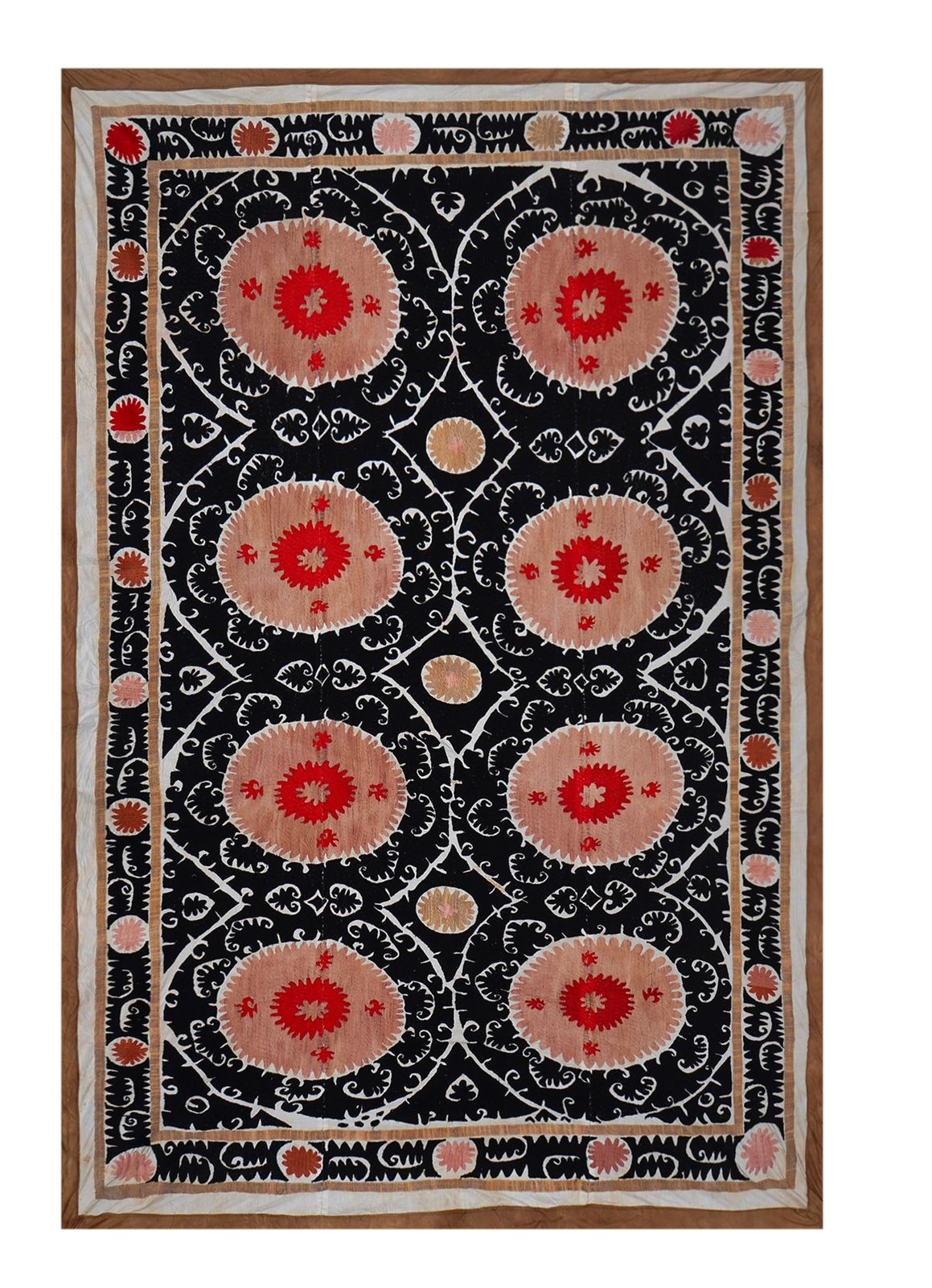 Vintage Black Suzani Wall Hanging, Ctton Embroidery, Extra Large Bedspread 7'2'' X 10'8''
